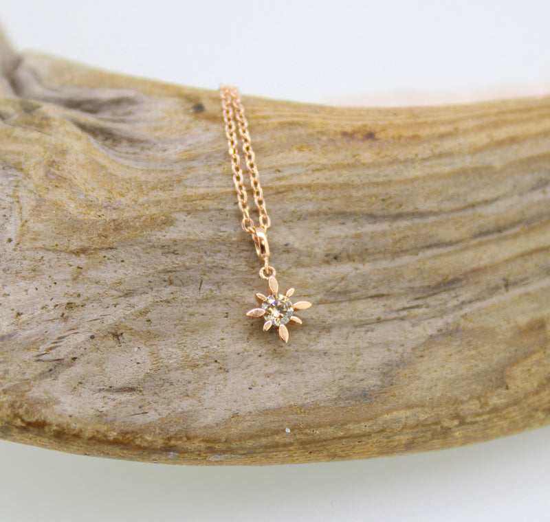 14k rose gold diamond star necklace