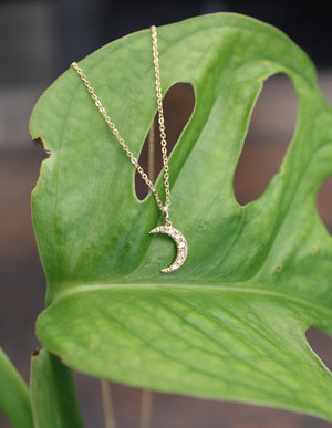 14k Necklace crescent moon with diamonds by Brianne & Co.