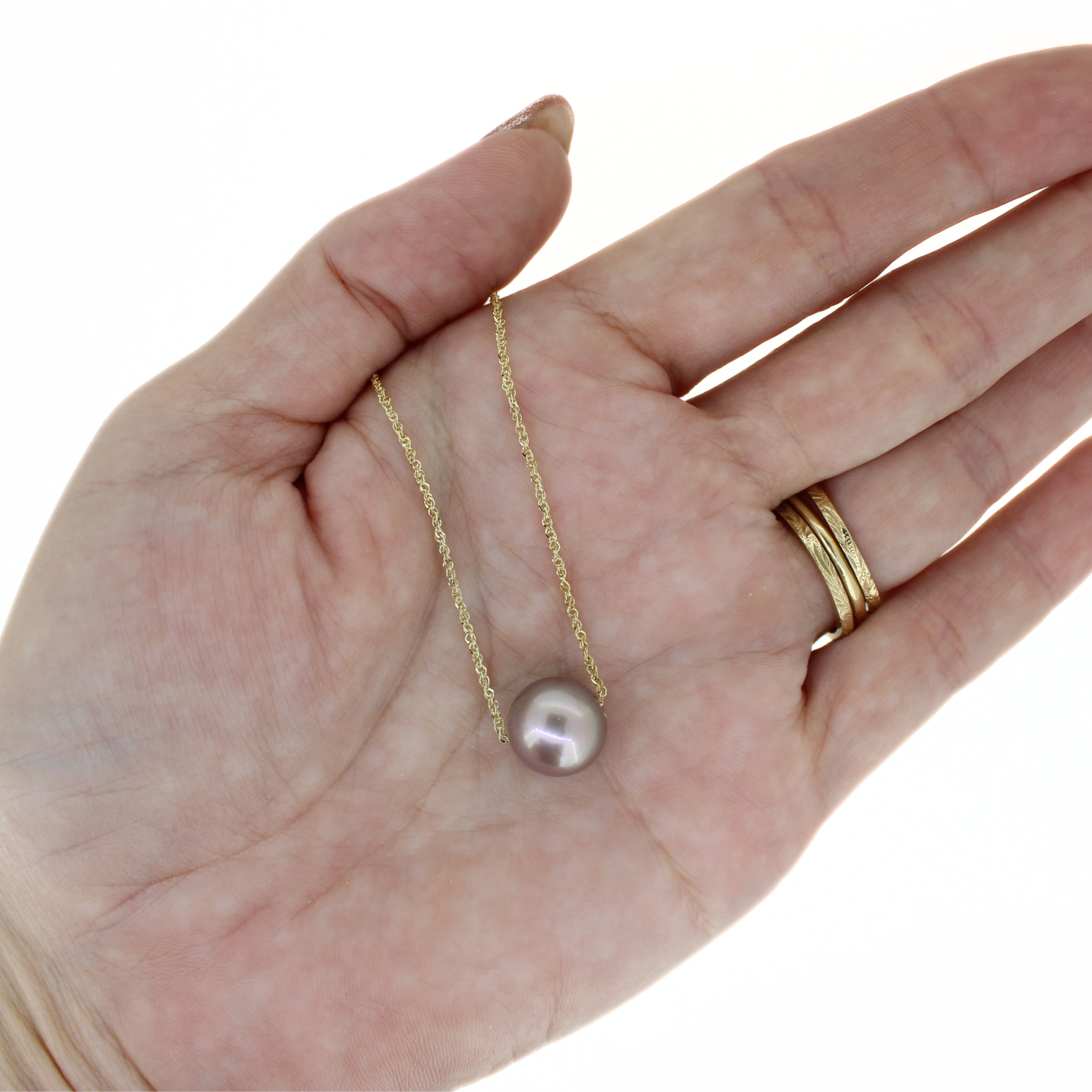 14k Gold Purple Edison Pearl Floating Necklace 16"