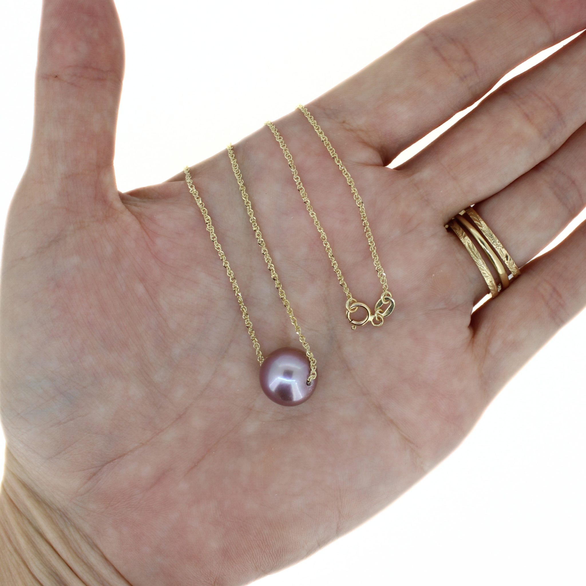 14k Gold Deep Purple Edison Pearl Floating Necklace 16"