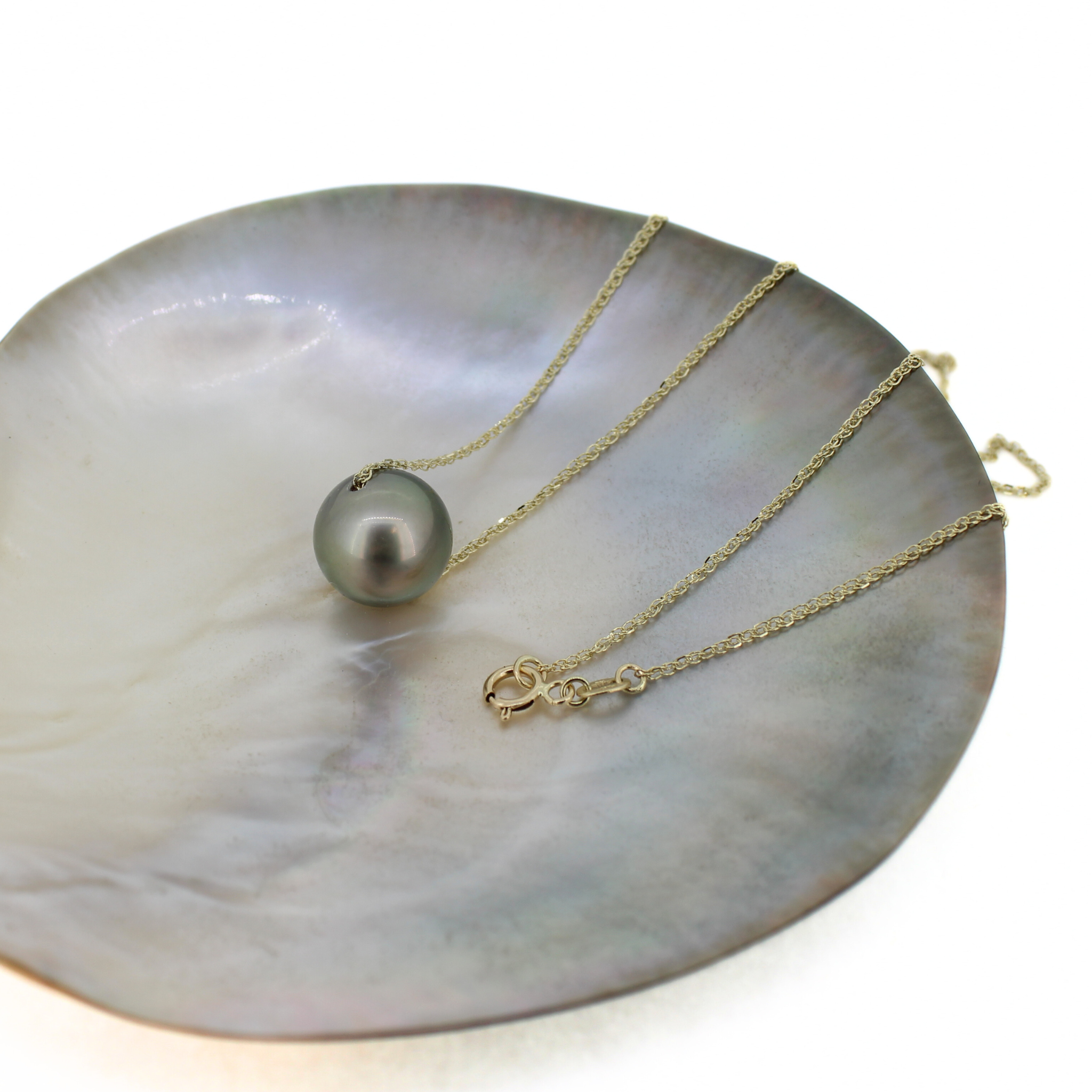 14K Gold Tahitian Pearl Floating Necklace 18"