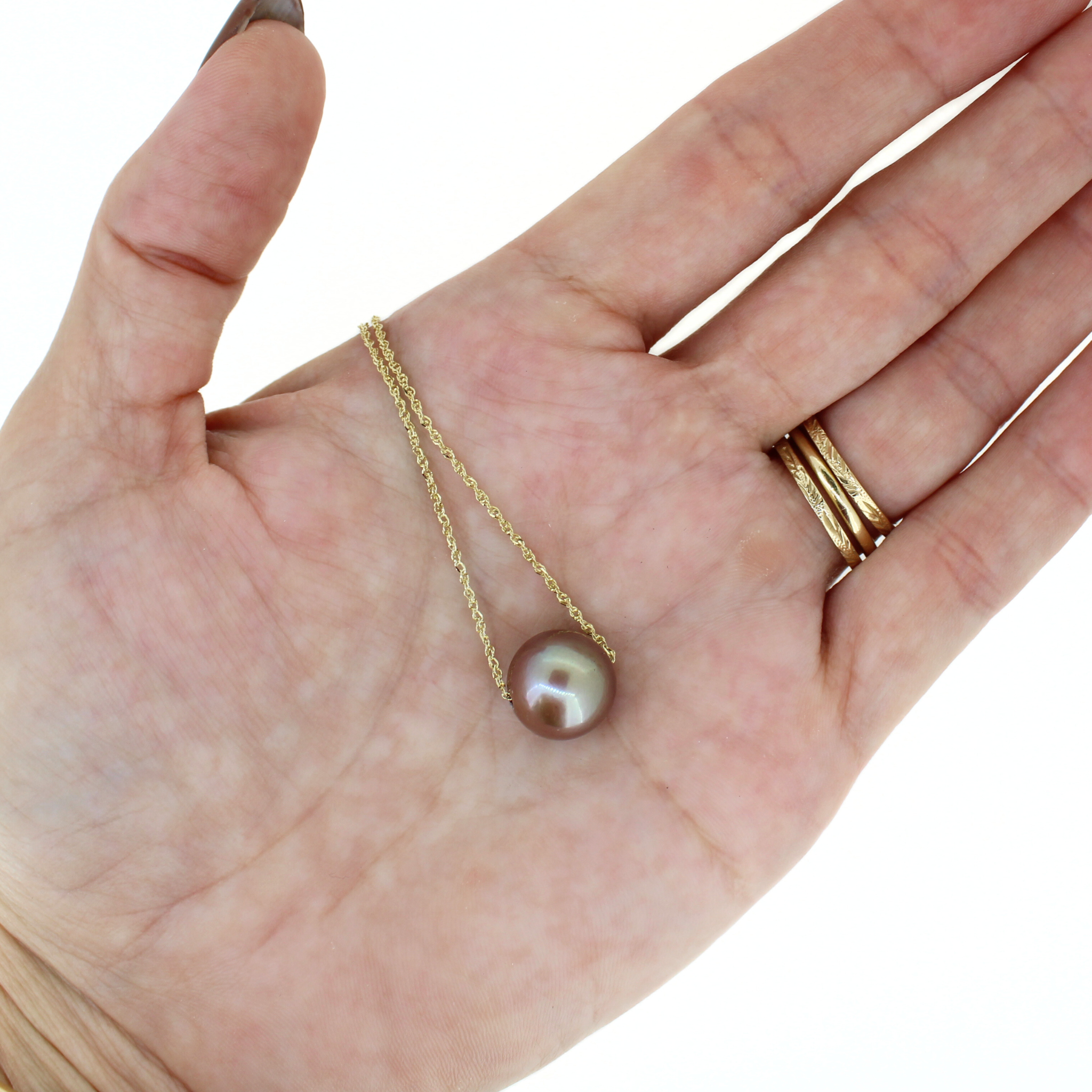 14k Gold Bronze Edison Pearl Floating Necklace 20"