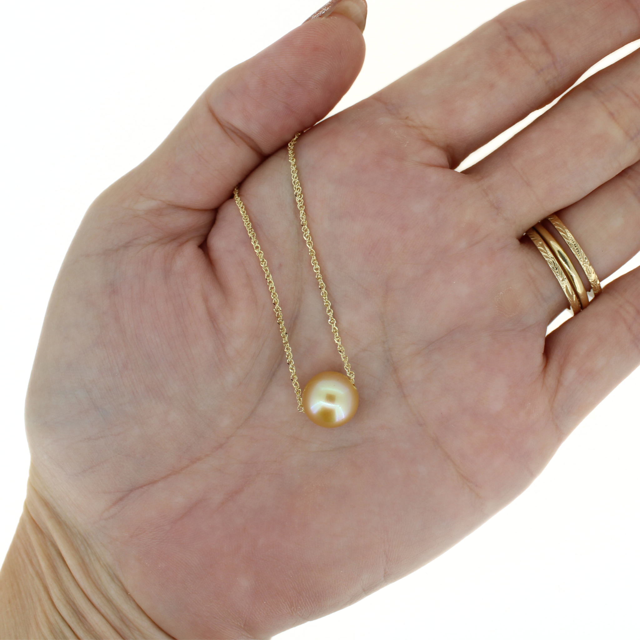 14k Gold Flawless South Sea Pearl Floating Necklace 16"