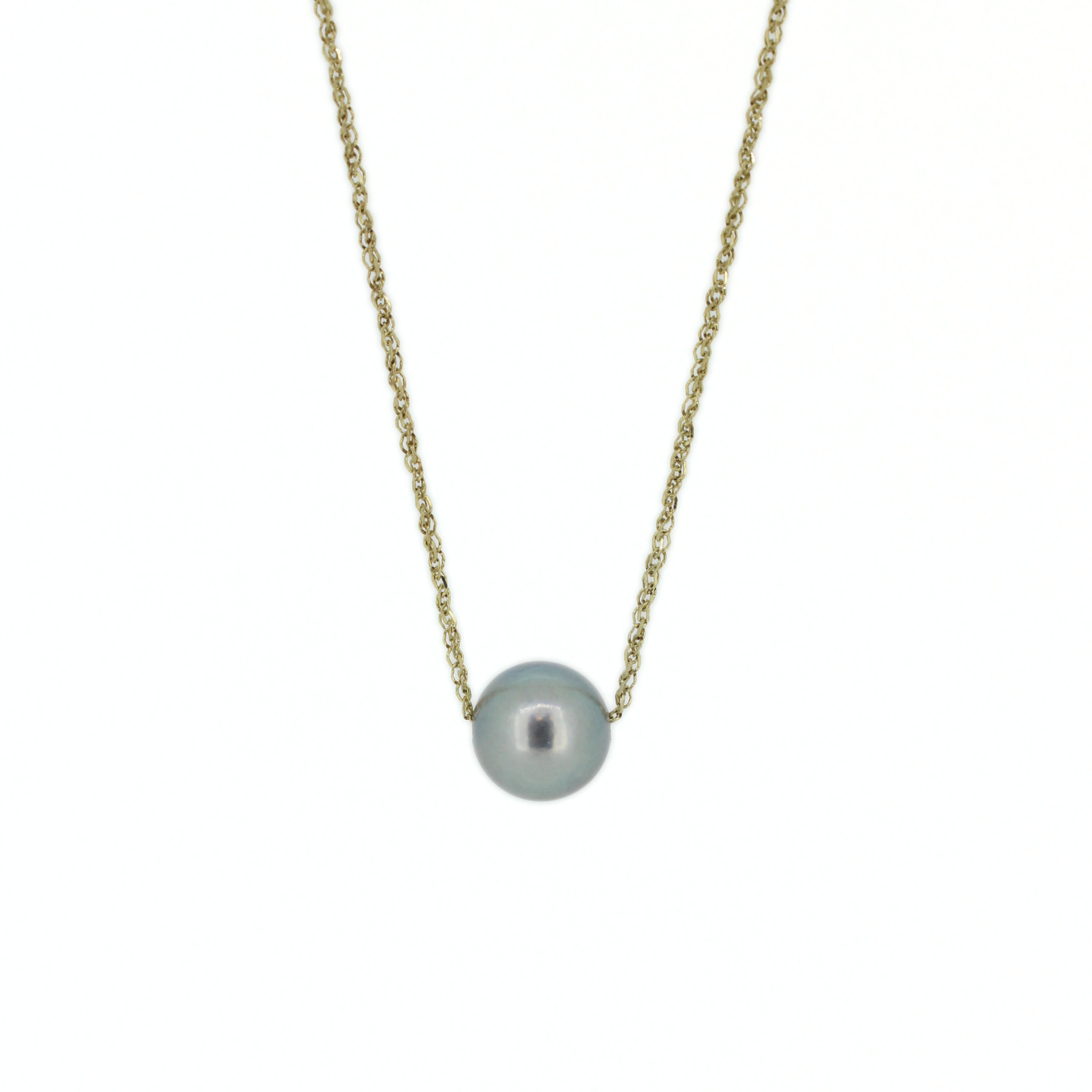 Brianne & Co. 14k gold baby rope chain featuring a genuine light blue akoya pearl