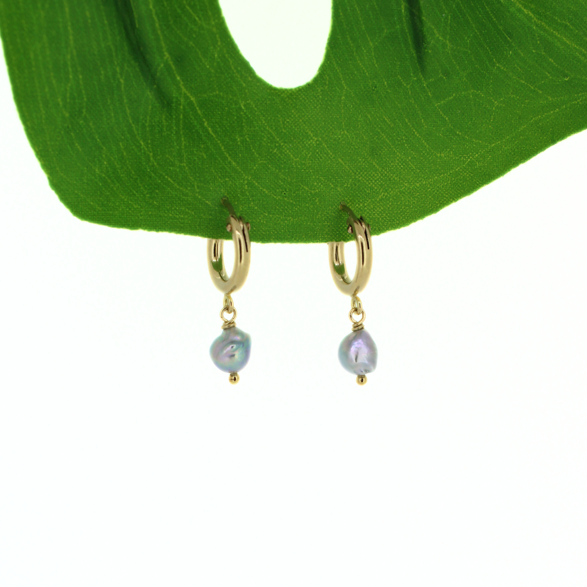 Brianne & Co. 14k gold fill 12mm hoop earrings featuring tiny blue akoya pearls