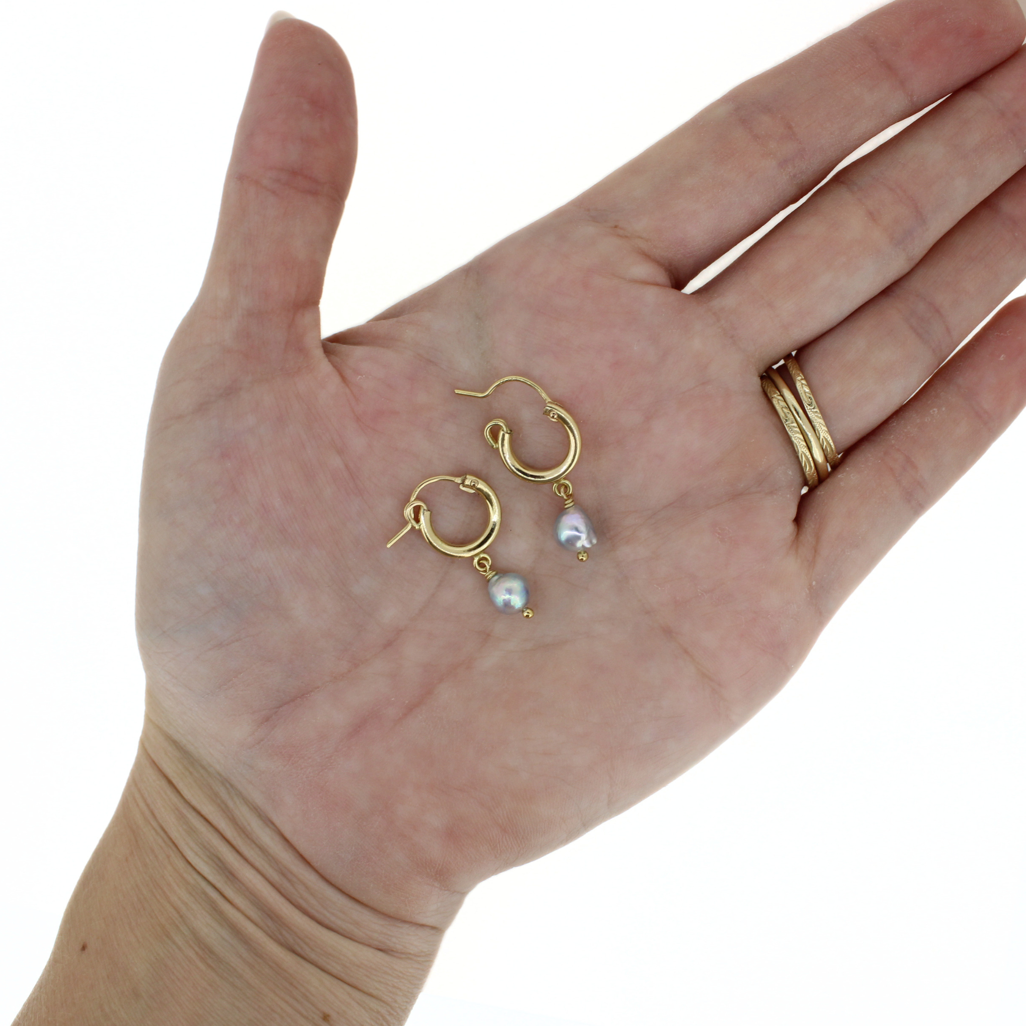 Gold Fill Blue Akoya Pearl 12mm Hoops