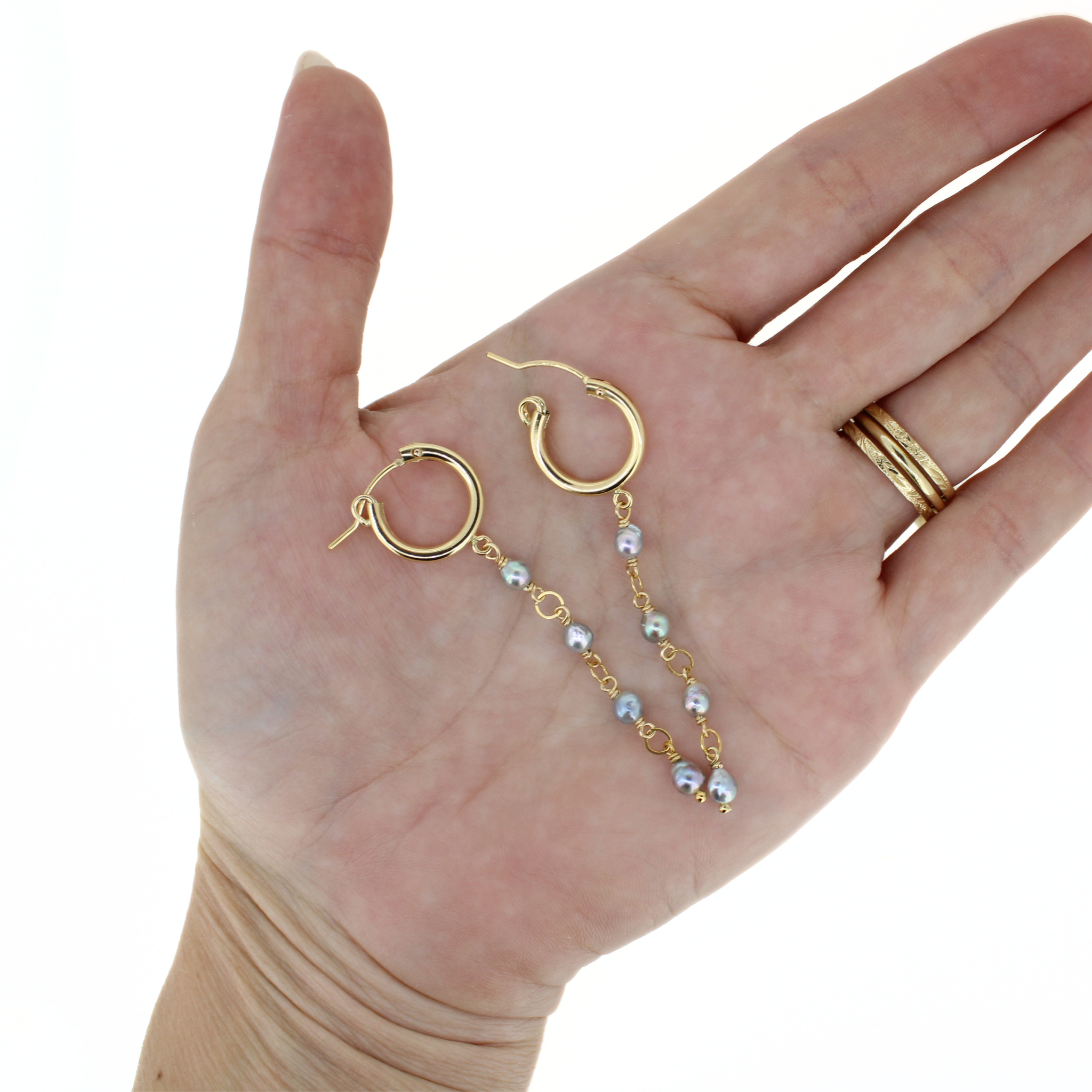 Gold Fill Akoya Pearl 15mm Hoop Earrings