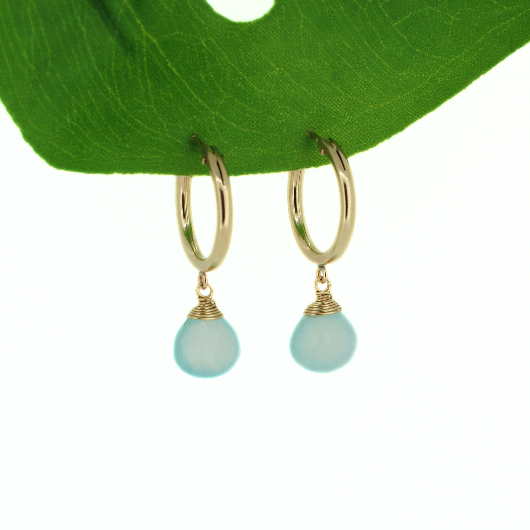 Gold 18mm Hoops w/ Blue Chalcedony