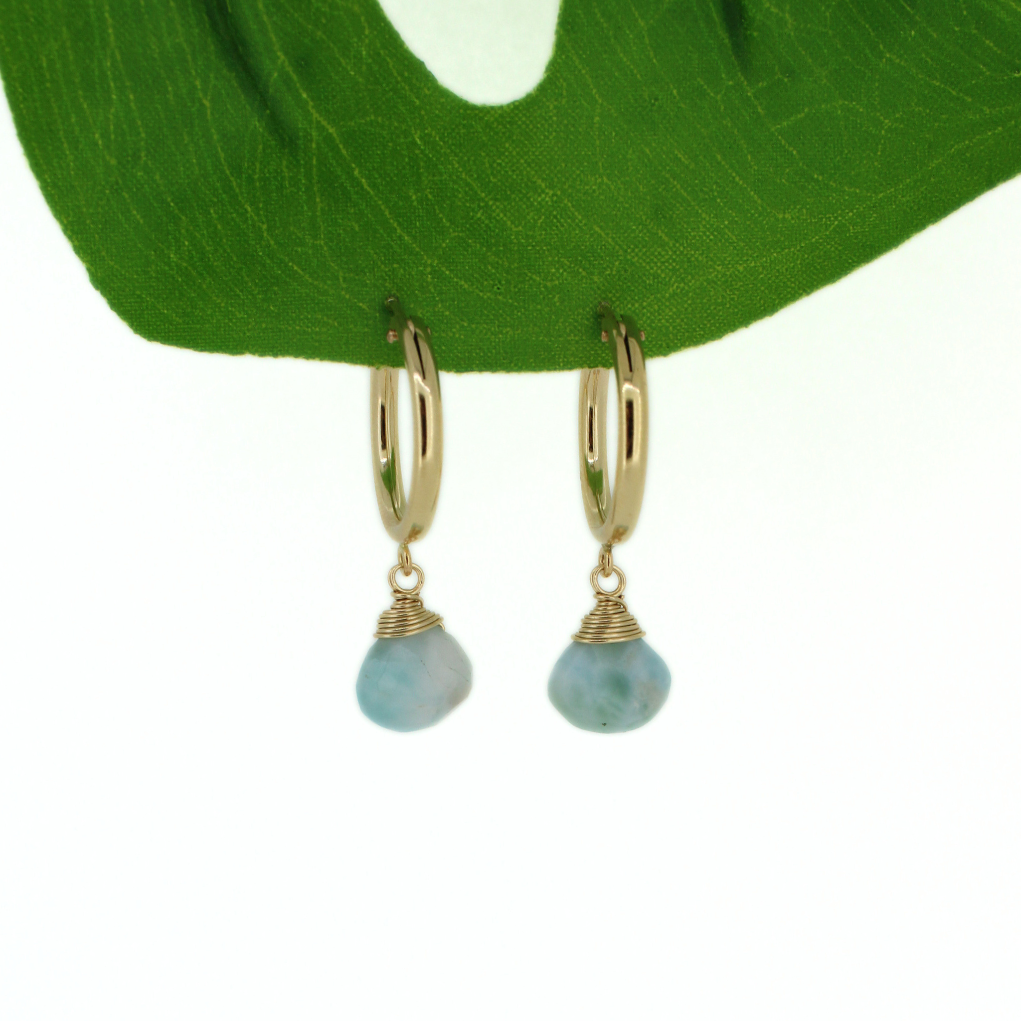 Gold 18mm Hoops w/ Larimar