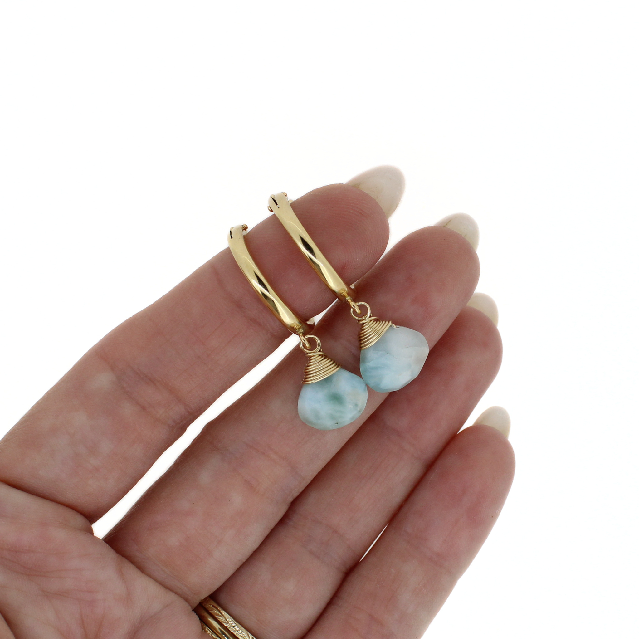 Gold 18mm Hoops w/ Larimar