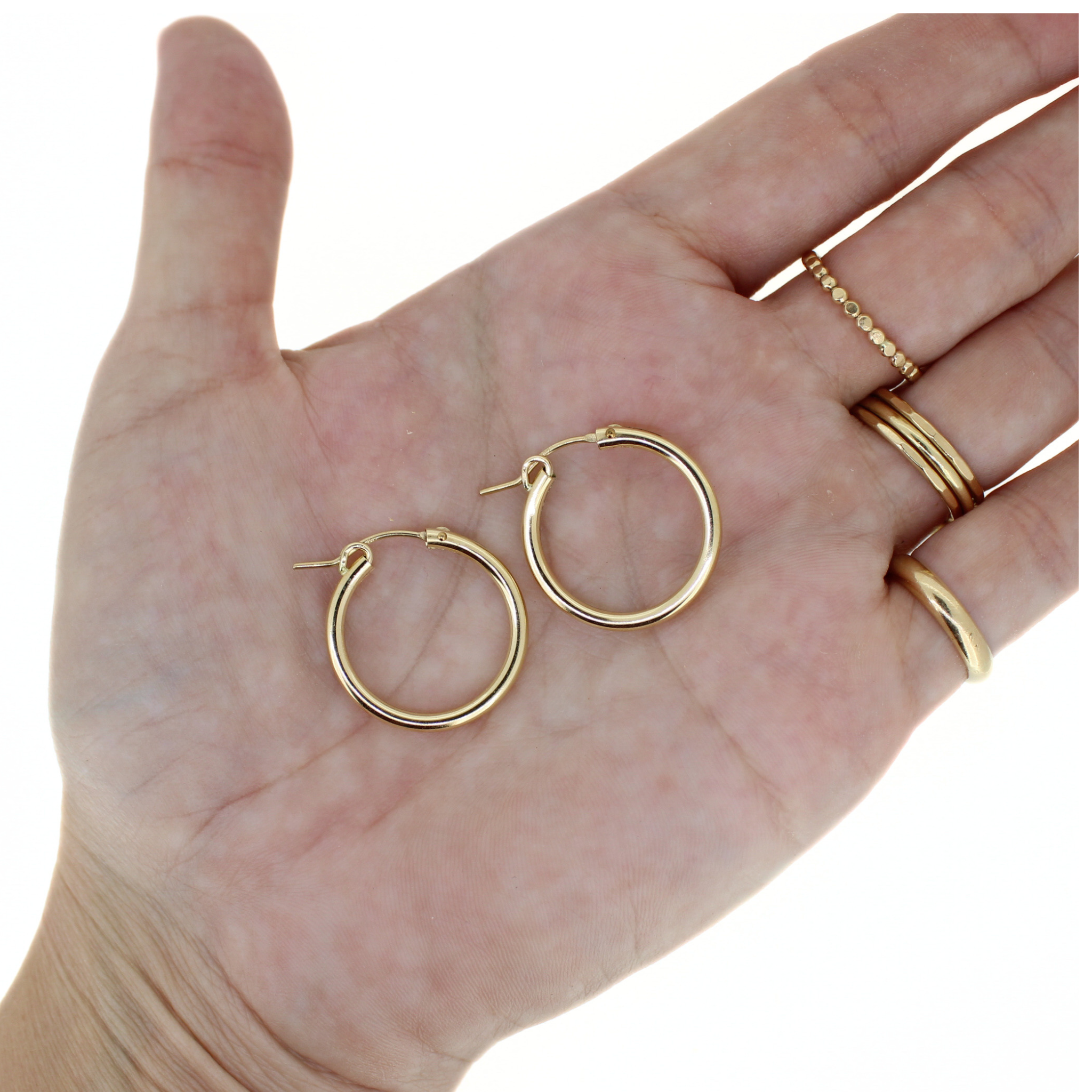Brianne & Co. 14k gold fill 22mm hoop earrings on hand for size reference