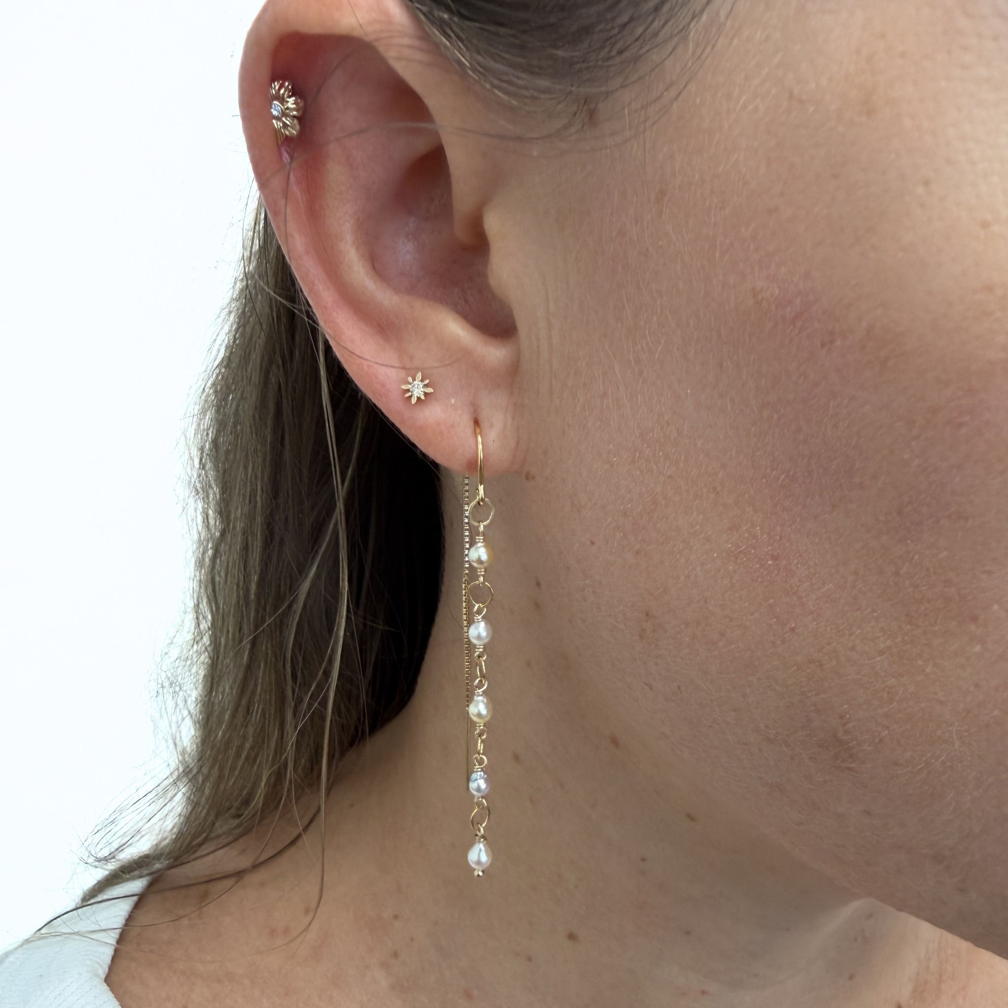 Gold Baby Akoya Pearl Threader Earrings