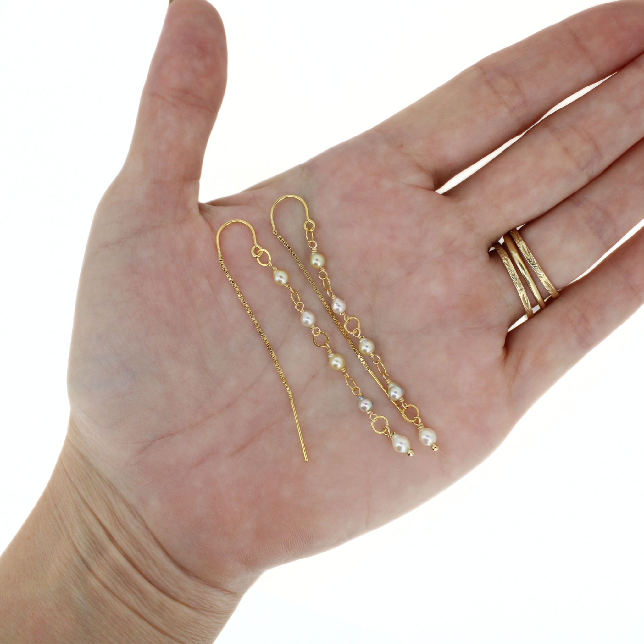 Gold Baby Akoya Pearl Threader Earrings