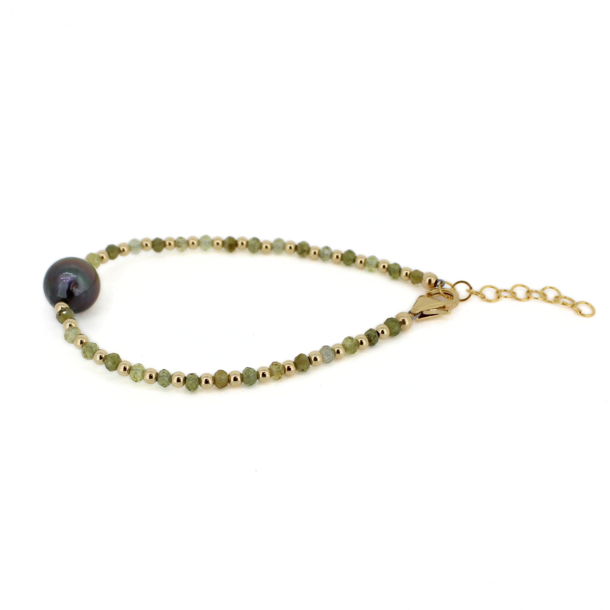Gold Green Garnet & Tahitian Pearl Bracelet Size Small