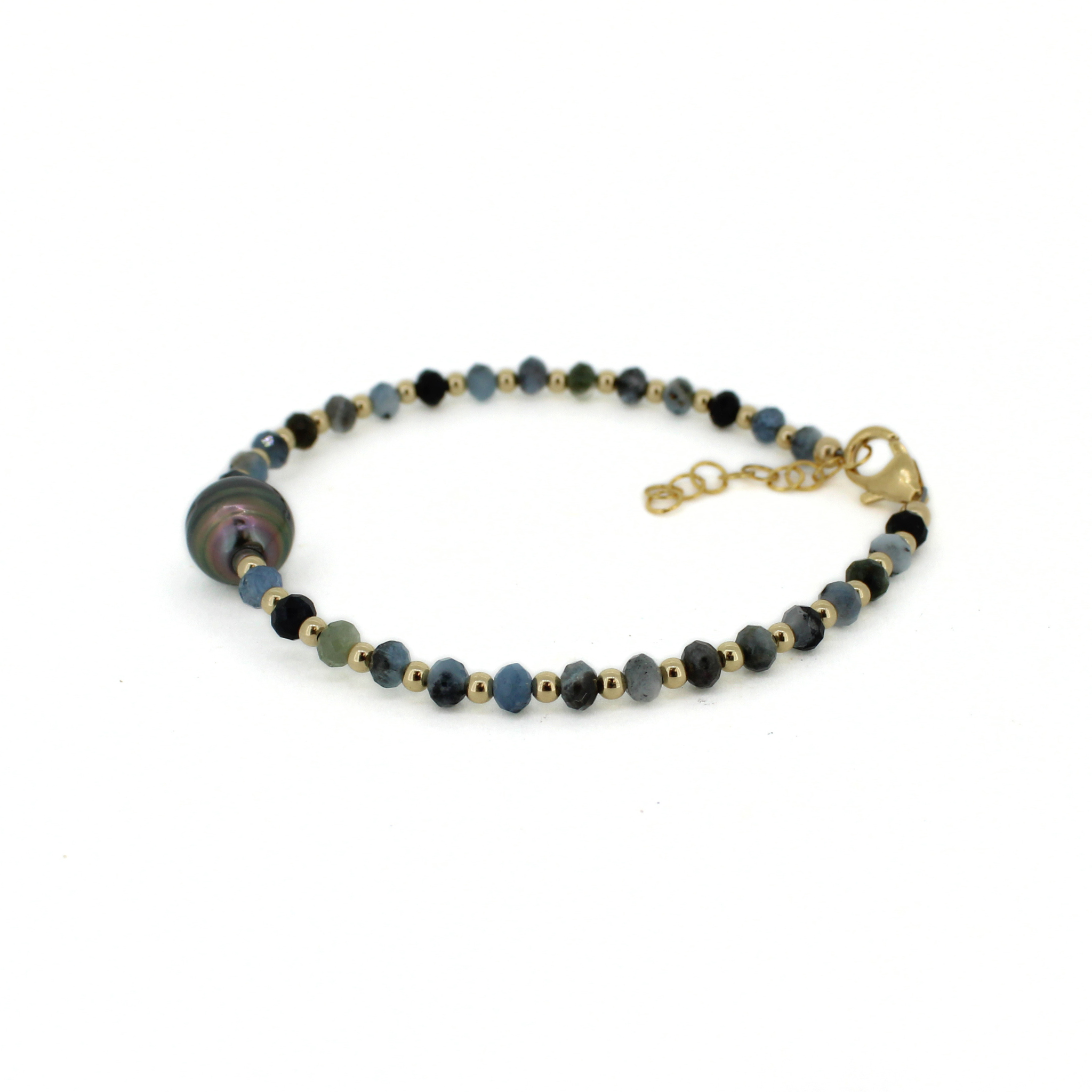 Gold Aquamarine & Tahitian Pearl Bracelet Size Medium