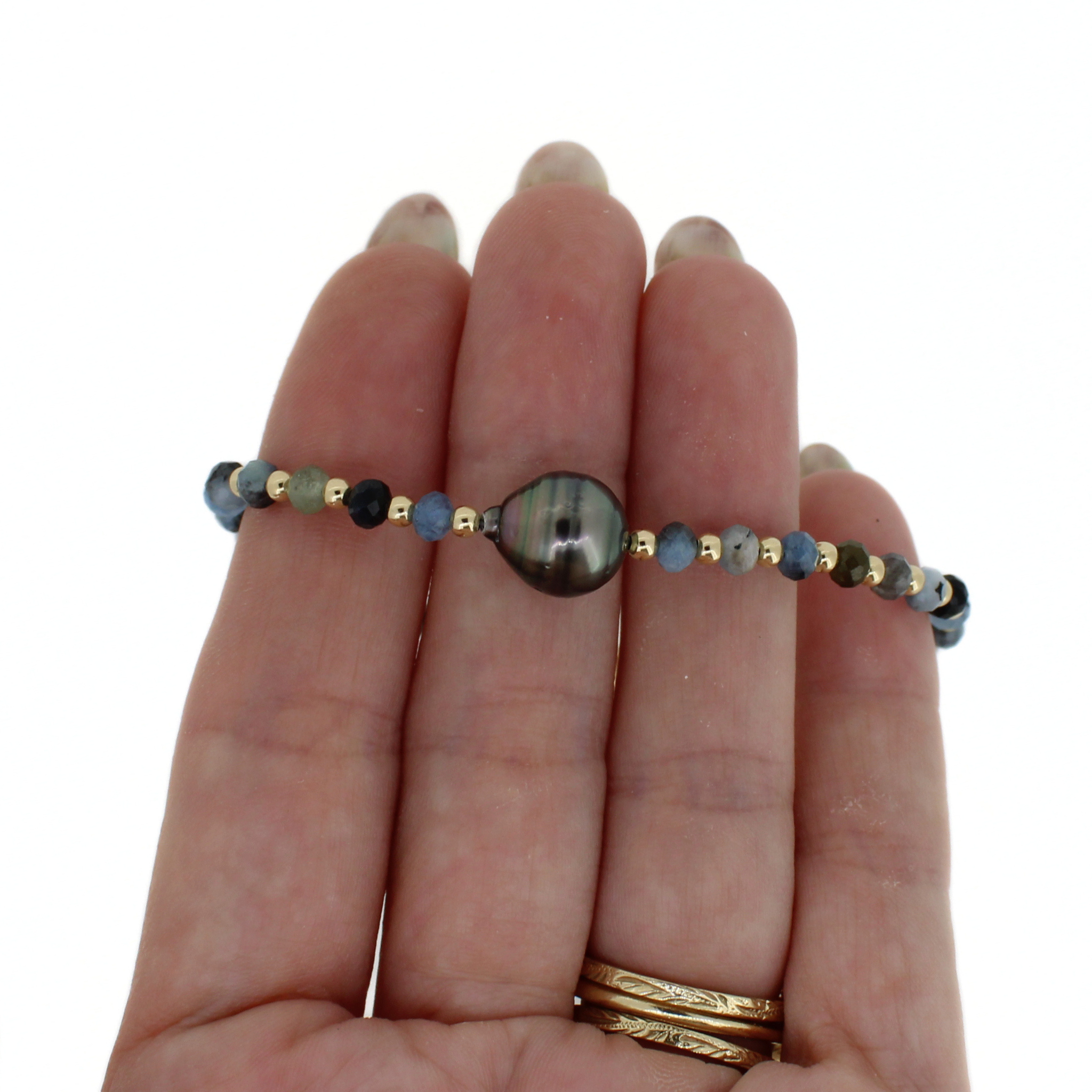 Gold Aquamarine & Tahitian Pearl Bracelet Size Medium