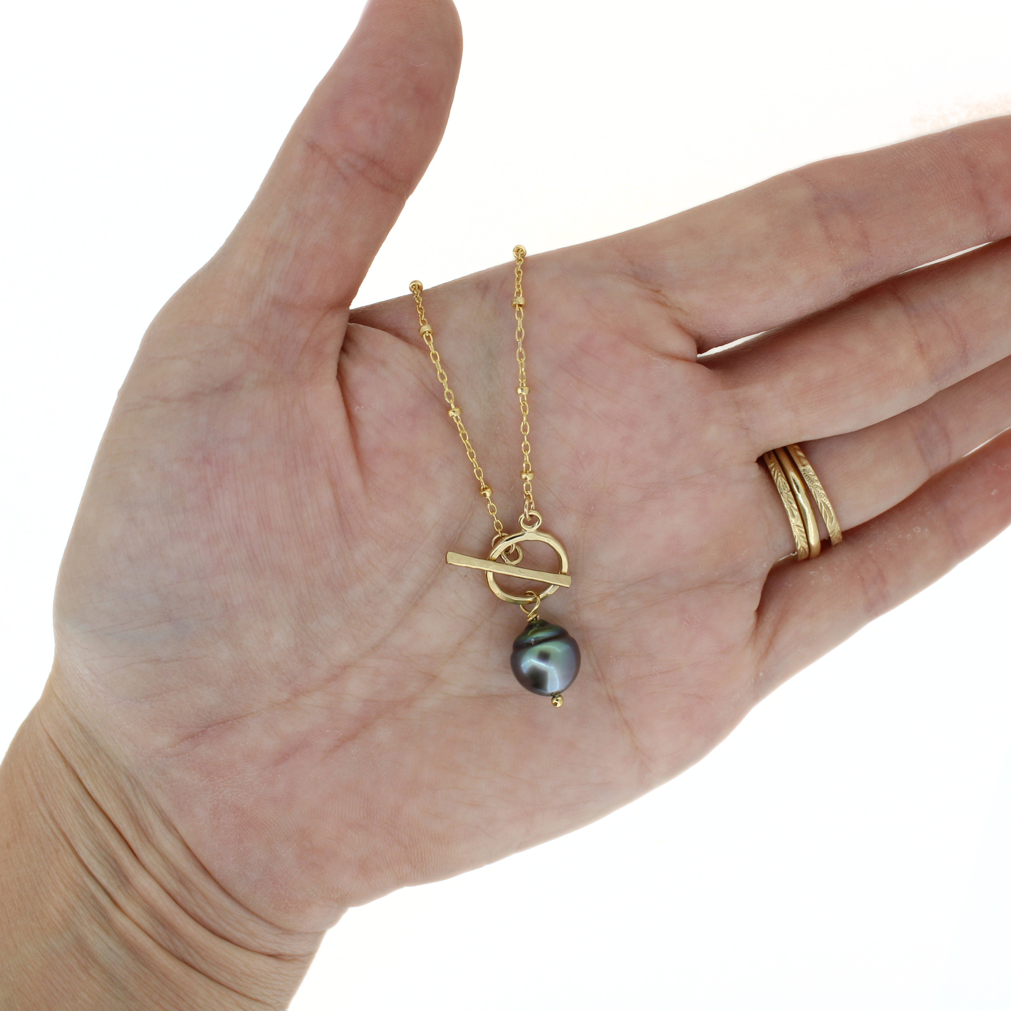 Gold Tahitian Pearl Toggle Necklace