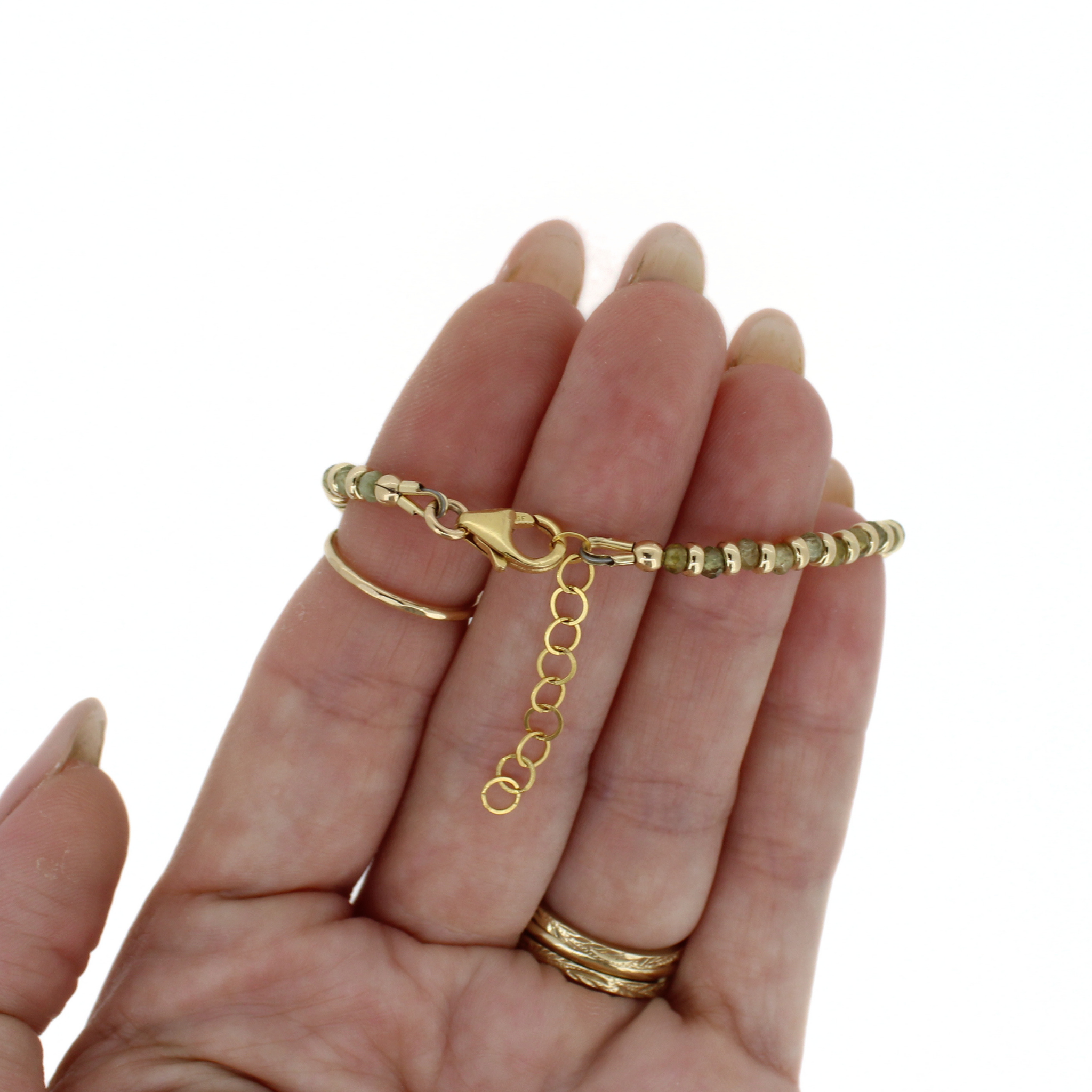 Gold Green Garnet & Tahitian Pearl Bracelet Size Small