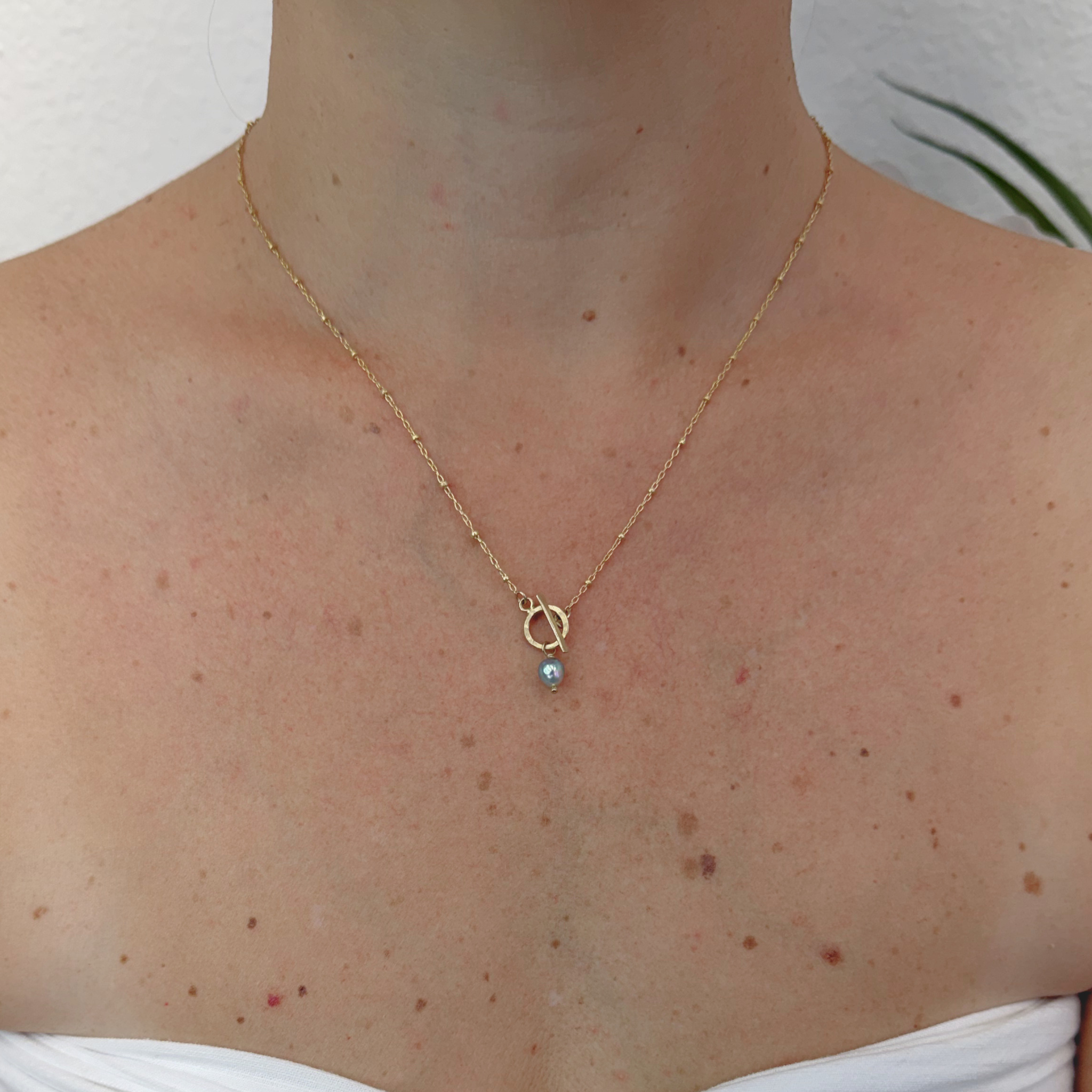 Gold Akoya Pearl Toggle Necklace