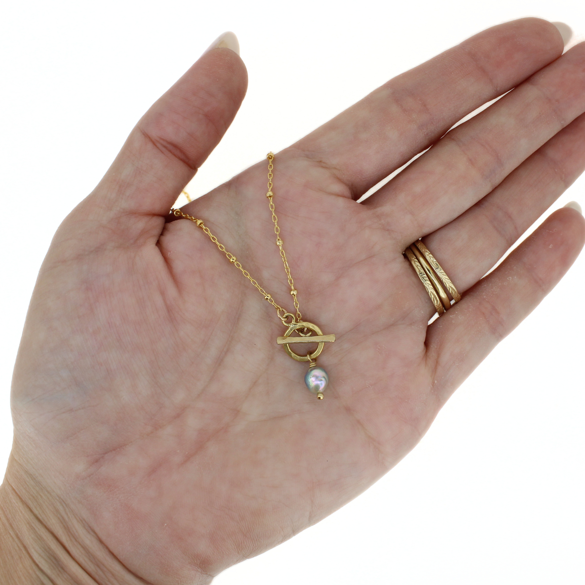 Gold Akoya Pearl Toggle Necklace