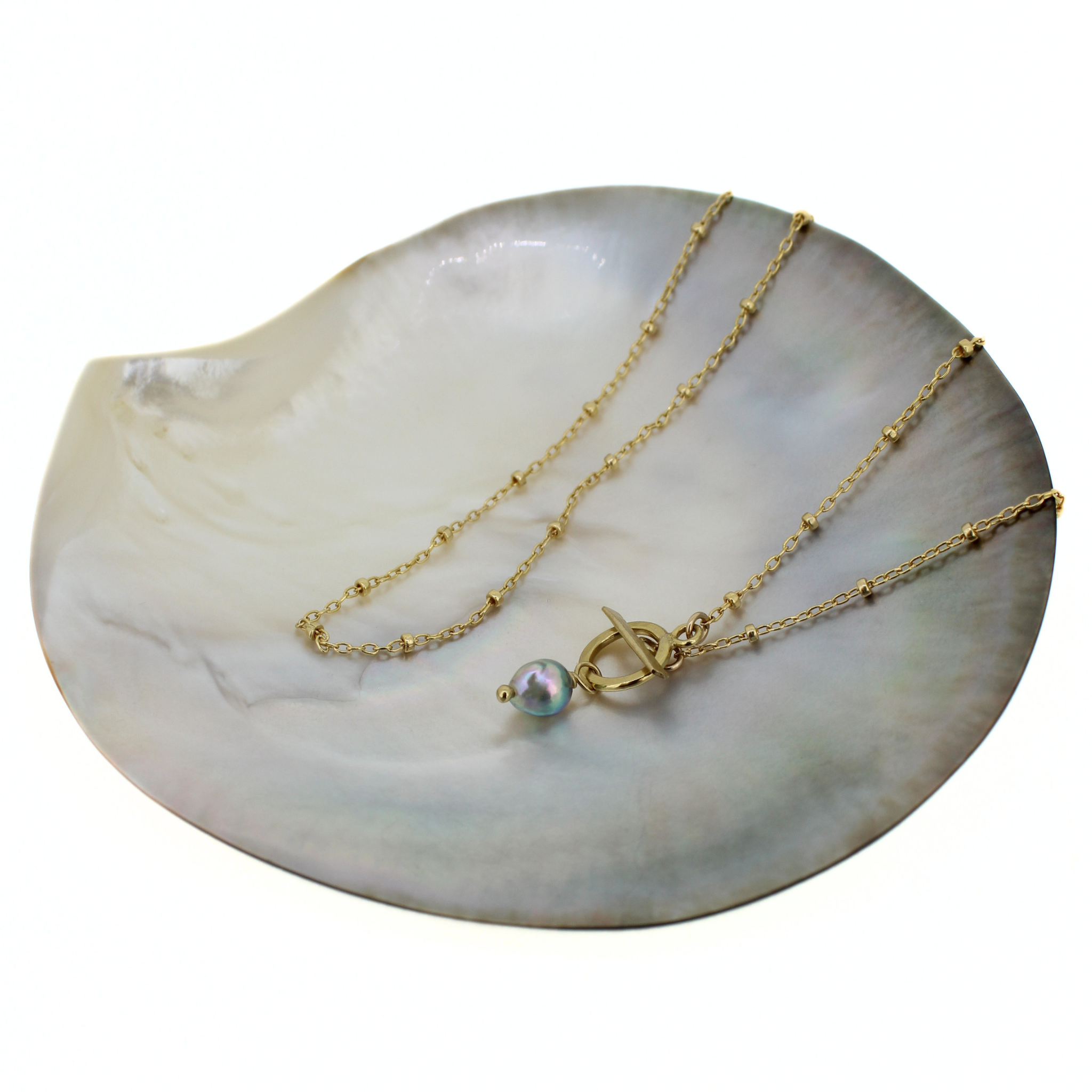 Gold Akoya Pearl Toggle Necklace