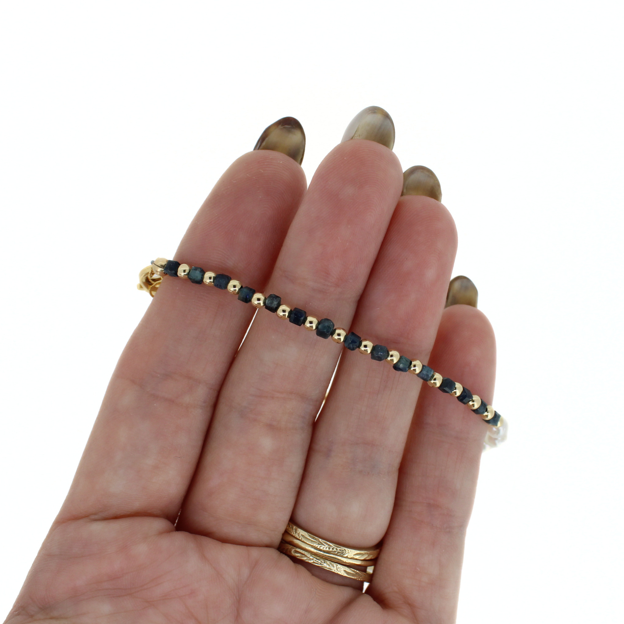 Gold Akoya Pearl & Blue Tourmaline Bracelet Size Medium