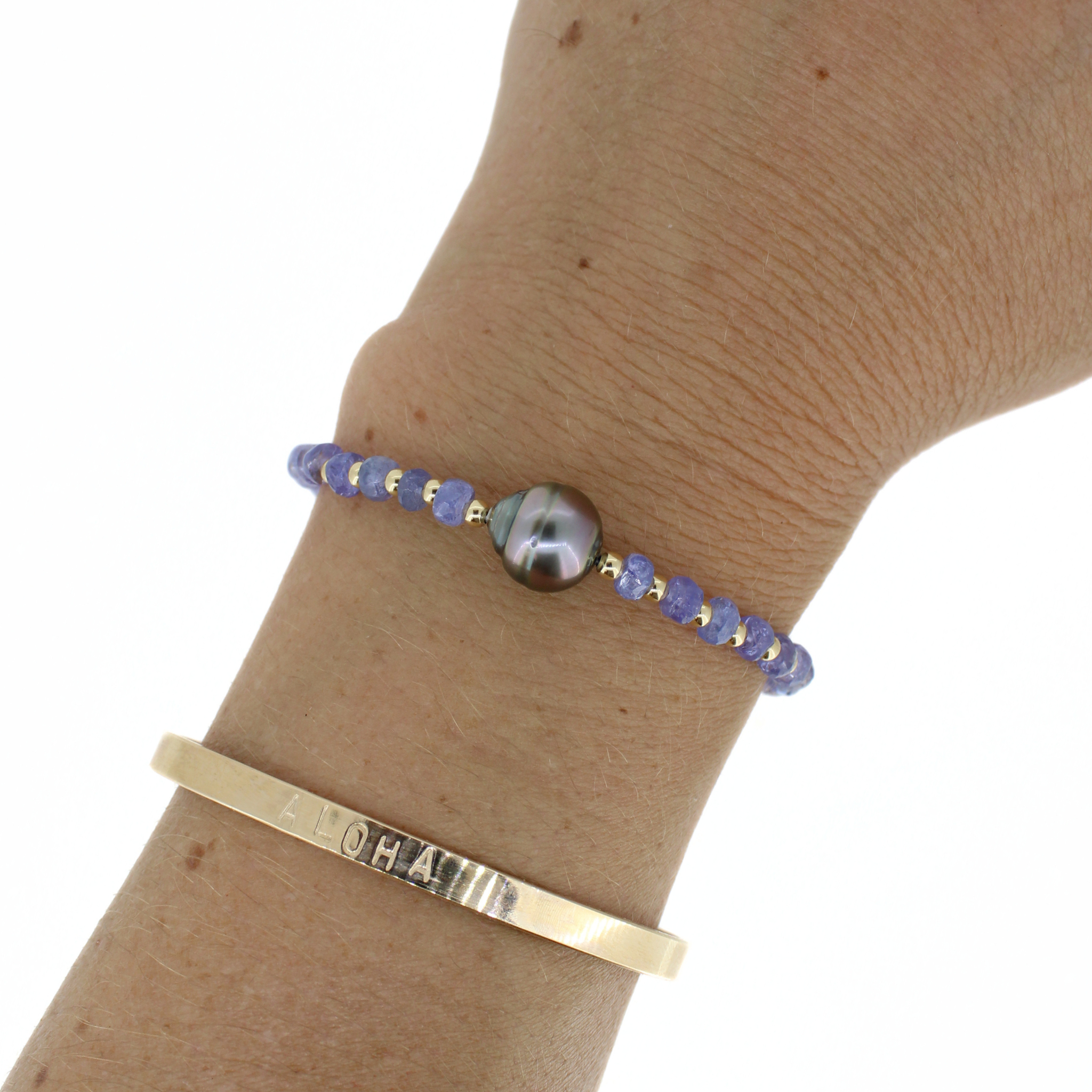 Gold Tanzanite and Tahitian Pearl Bracelet Size Small
