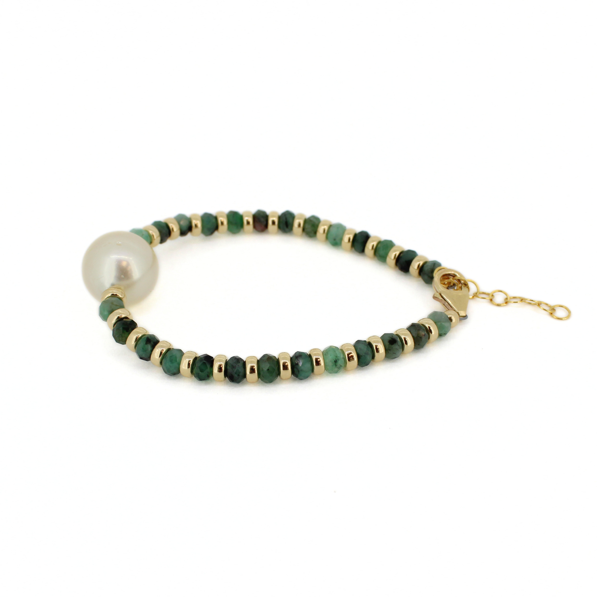 Gold Emerald South Sea Pearl Bracelet Size Small