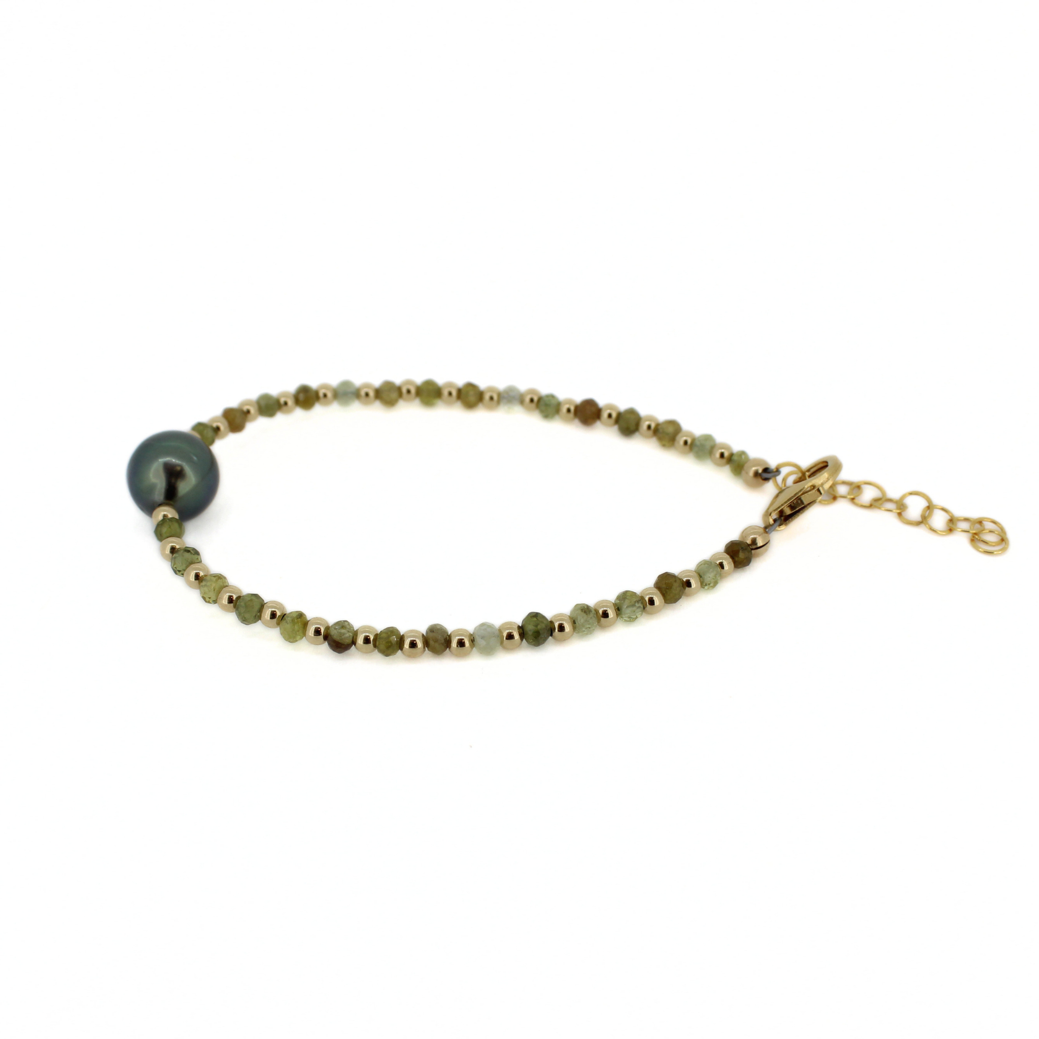 Gold Green Garnet & Tahitian Pearl Bracelet Size Small