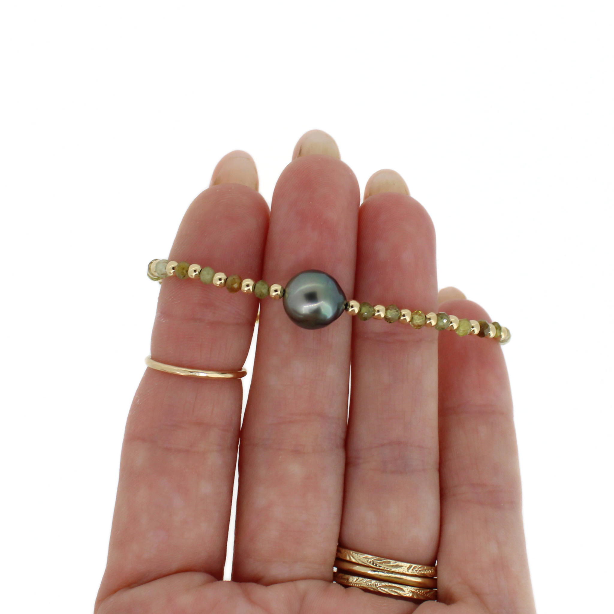 Gold Green Garnet & Tahitian Pearl Bracelet Size Small