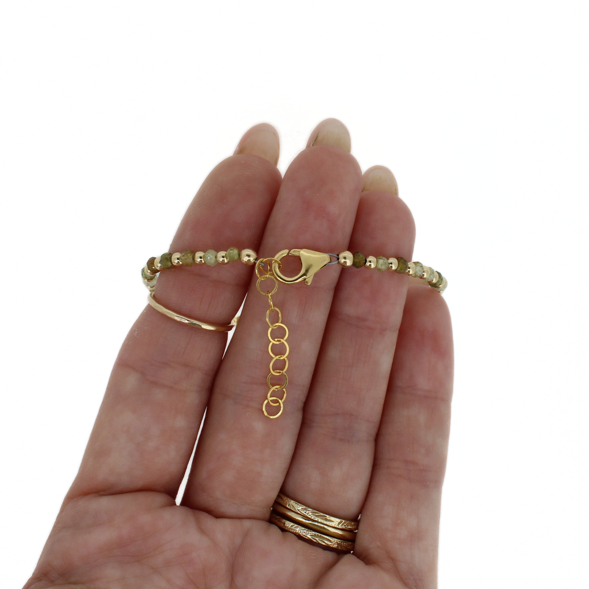 Gold Green Garnet & Tahitian Pearl Bracelet Size Small