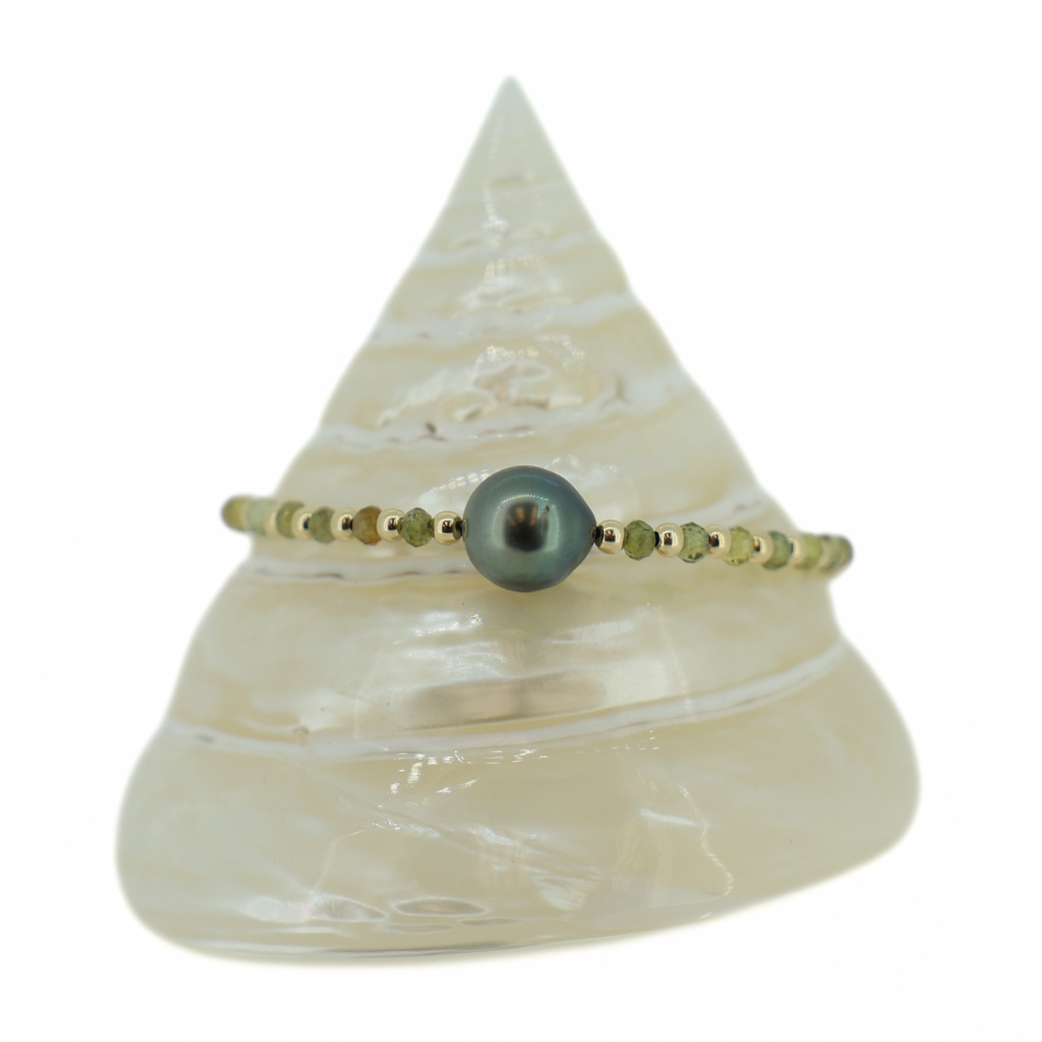 Gold Green Garnet & Tahitian Pearl Bracelet Size Small