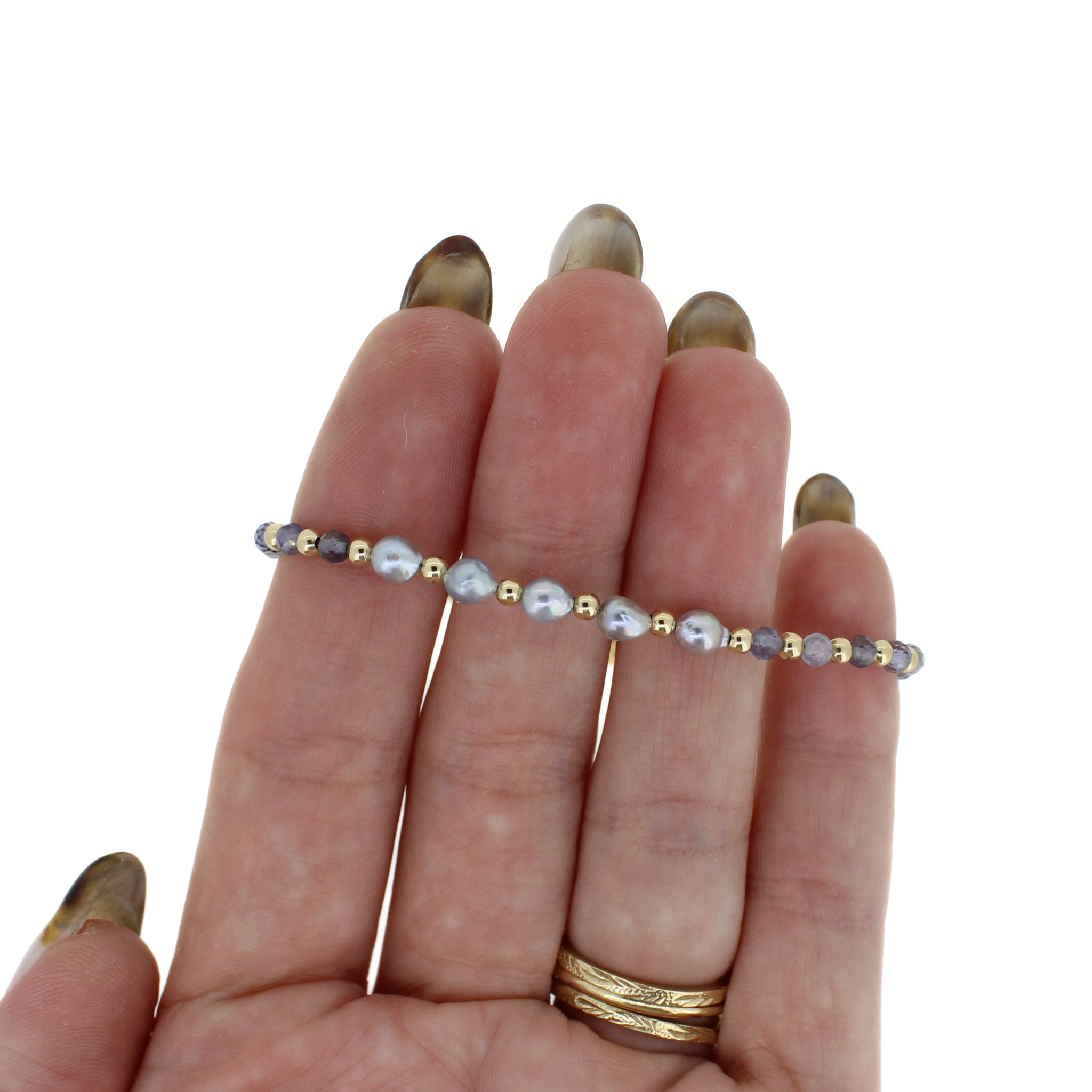 Gold Akoya Pearl & Iolite Bracelet Size Small