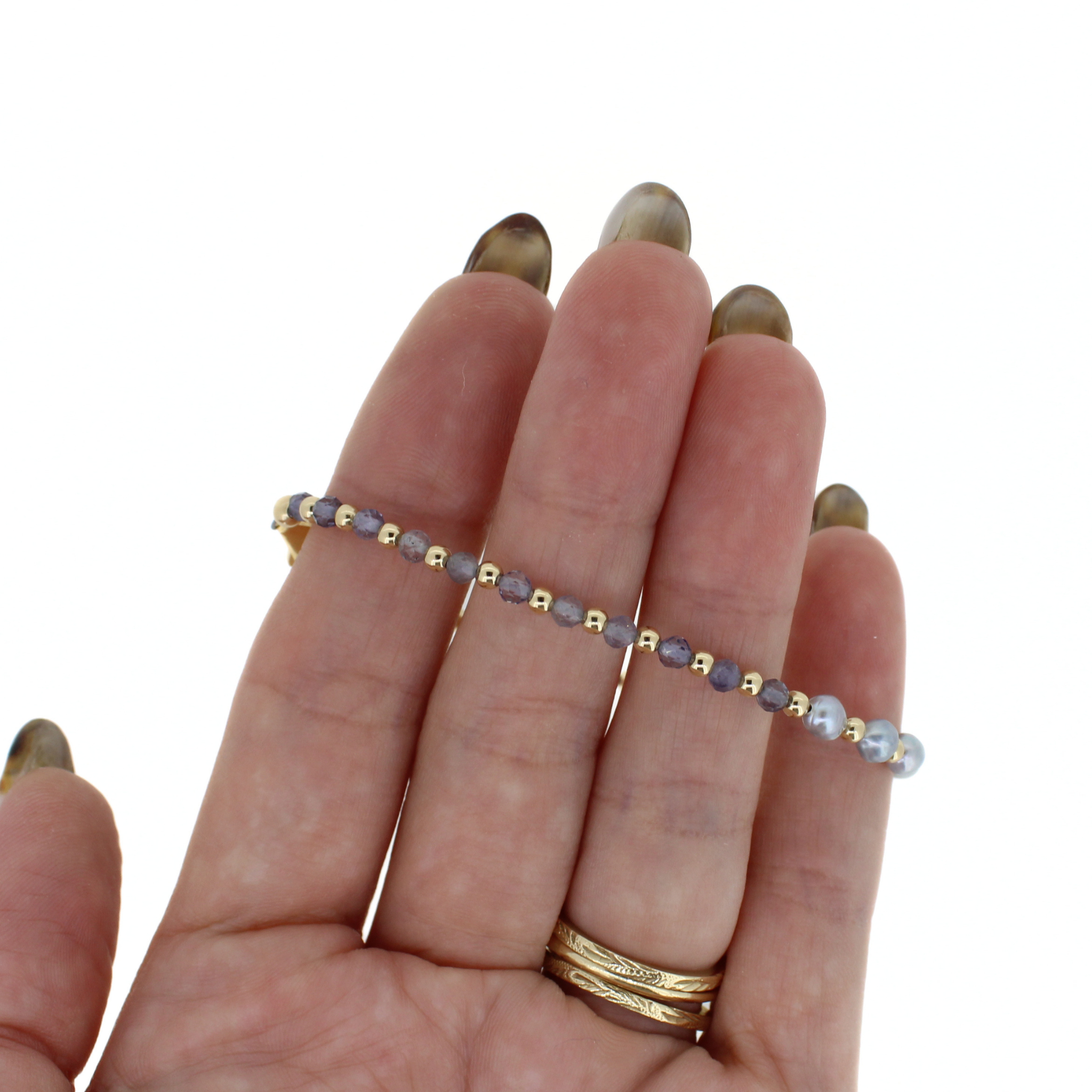 Gold Akoya Pearl & Iolite Bracelet Size Small