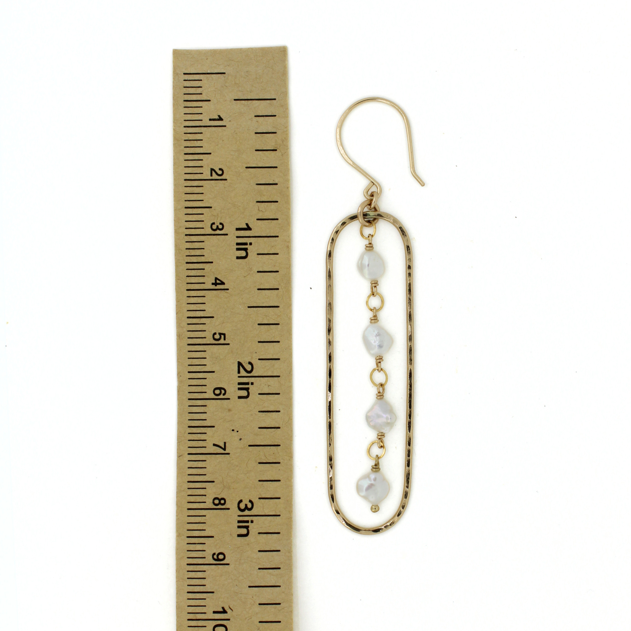 Gold Keshi Pearl Long Oval Hoop Earring