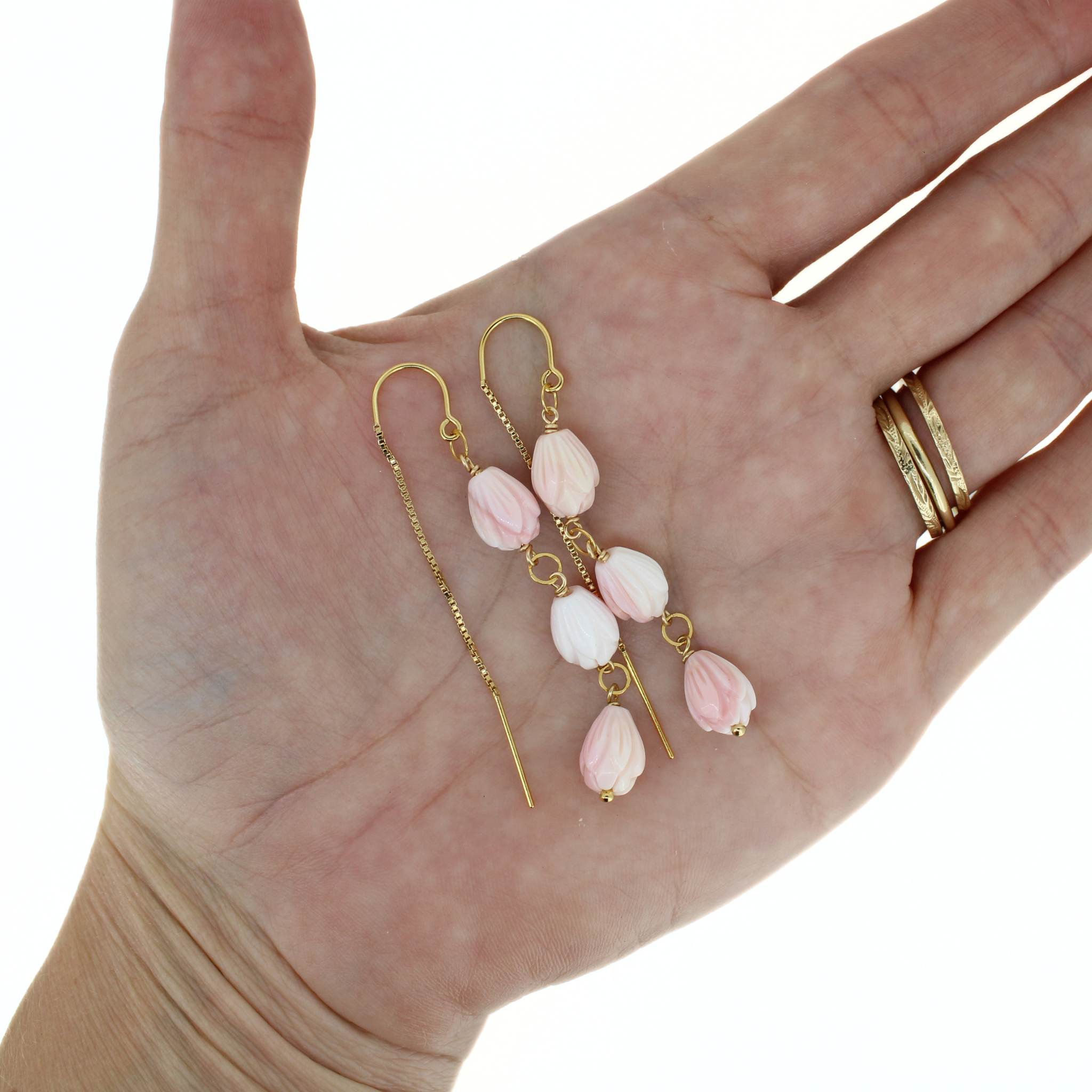 Gold Pikake Flower Conch Shell Threader Earrings