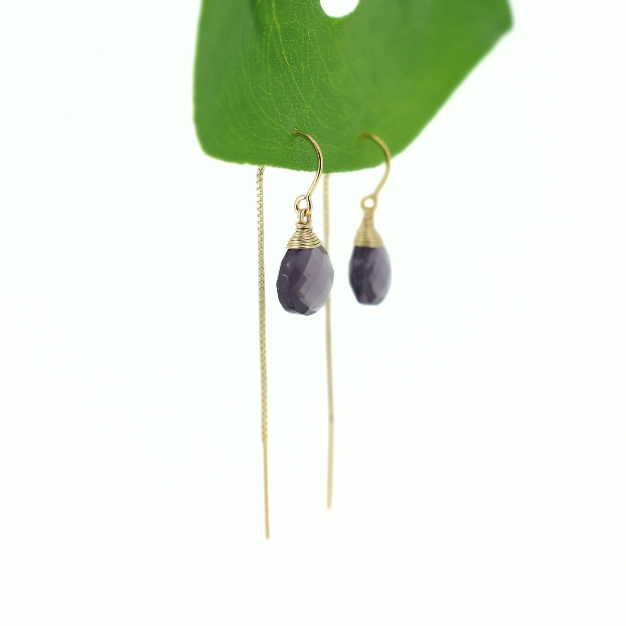 Gold Amethyst Short Threader Earrings