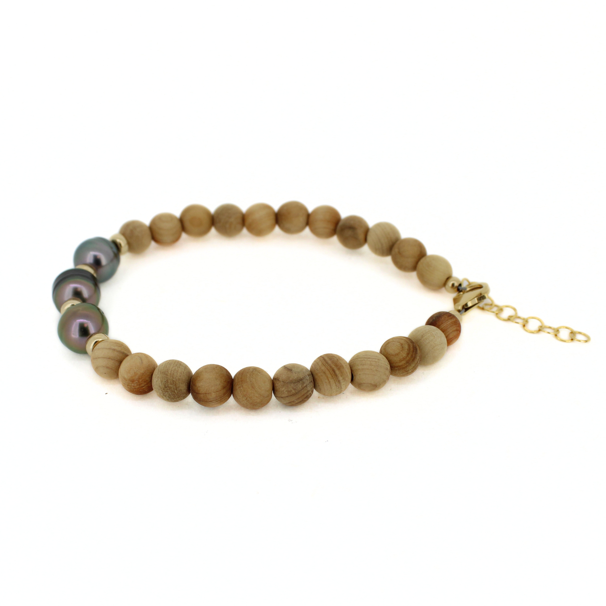 Triple Tahitian Pearl Sandalwood Bracelet Size Medium