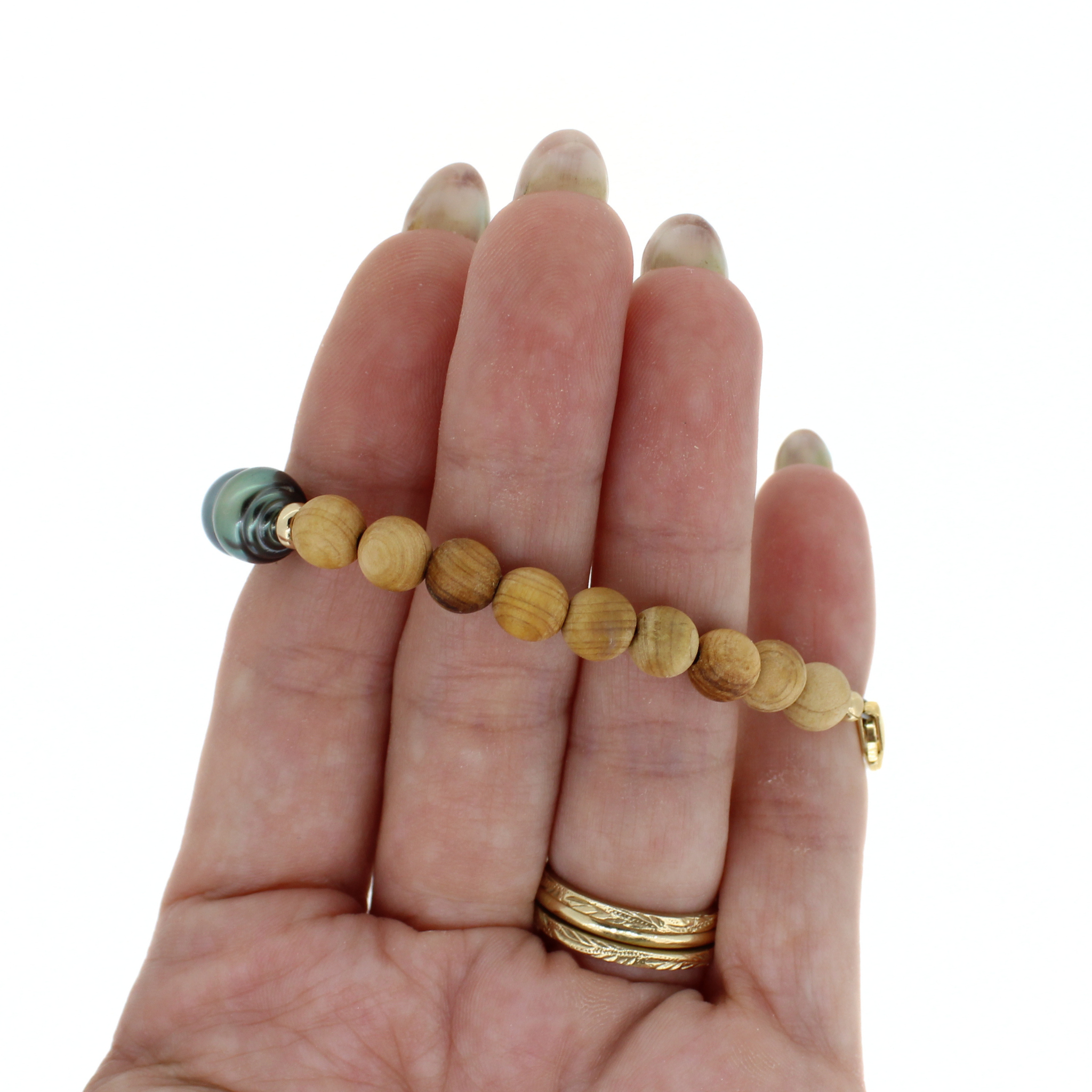 Triple Tahitian Pearl Sandalwood Bracelet Size Small