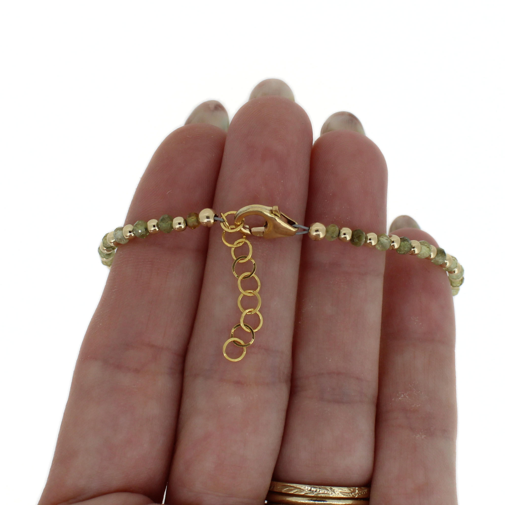 Green Garnet and Golden South Sea Pearl Bracelet Size Medium