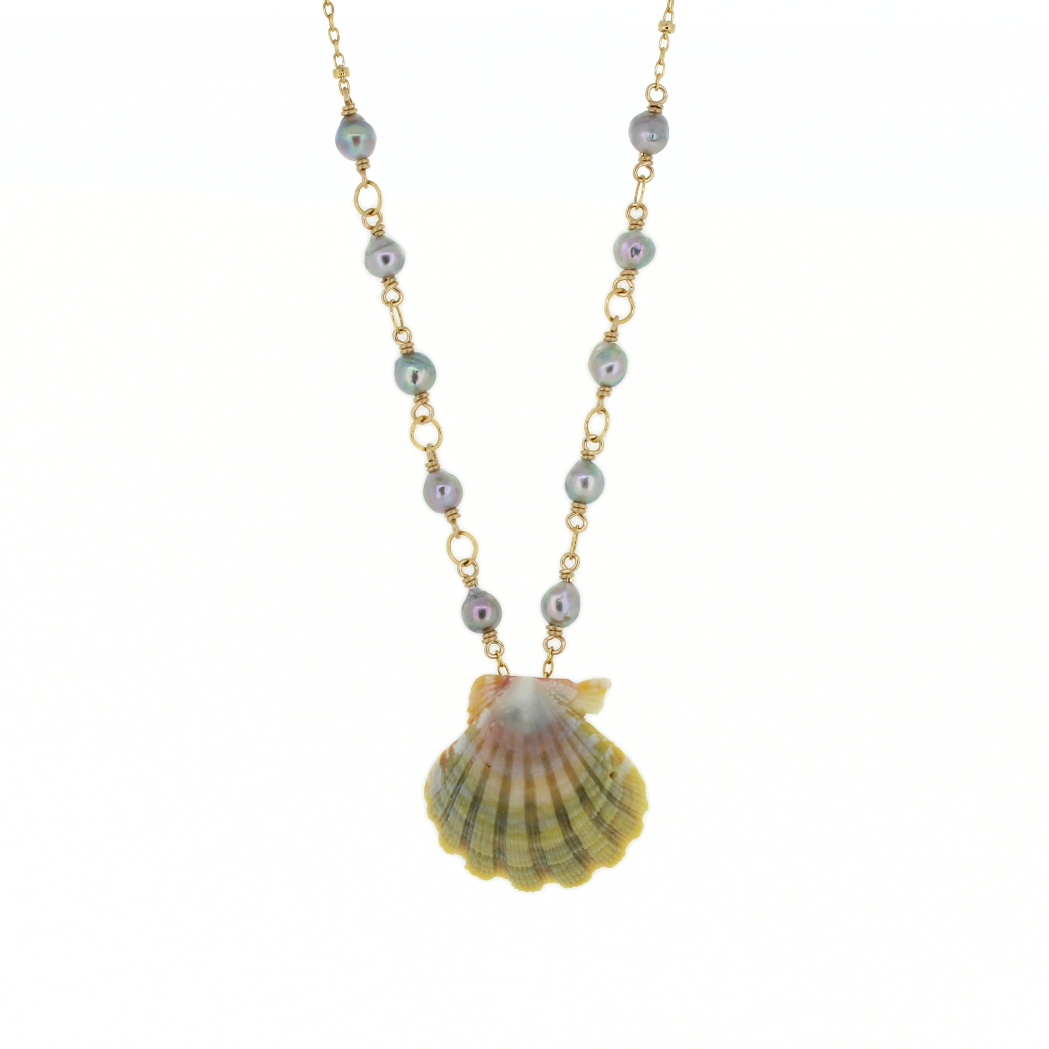 Gold Sunrise Shell Akoya Pearl Necklace