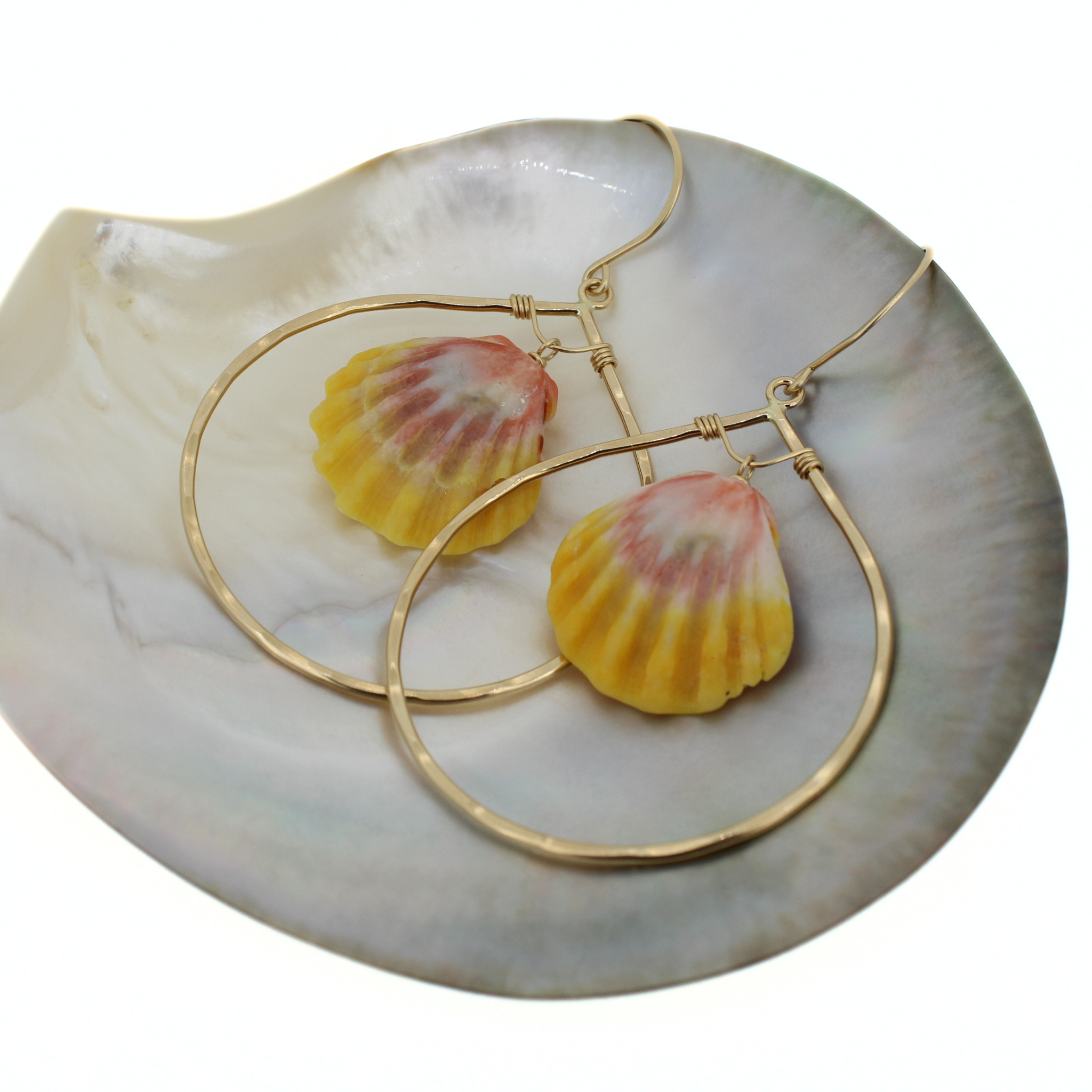 Gold Sunrise Shell Hoop Earrings