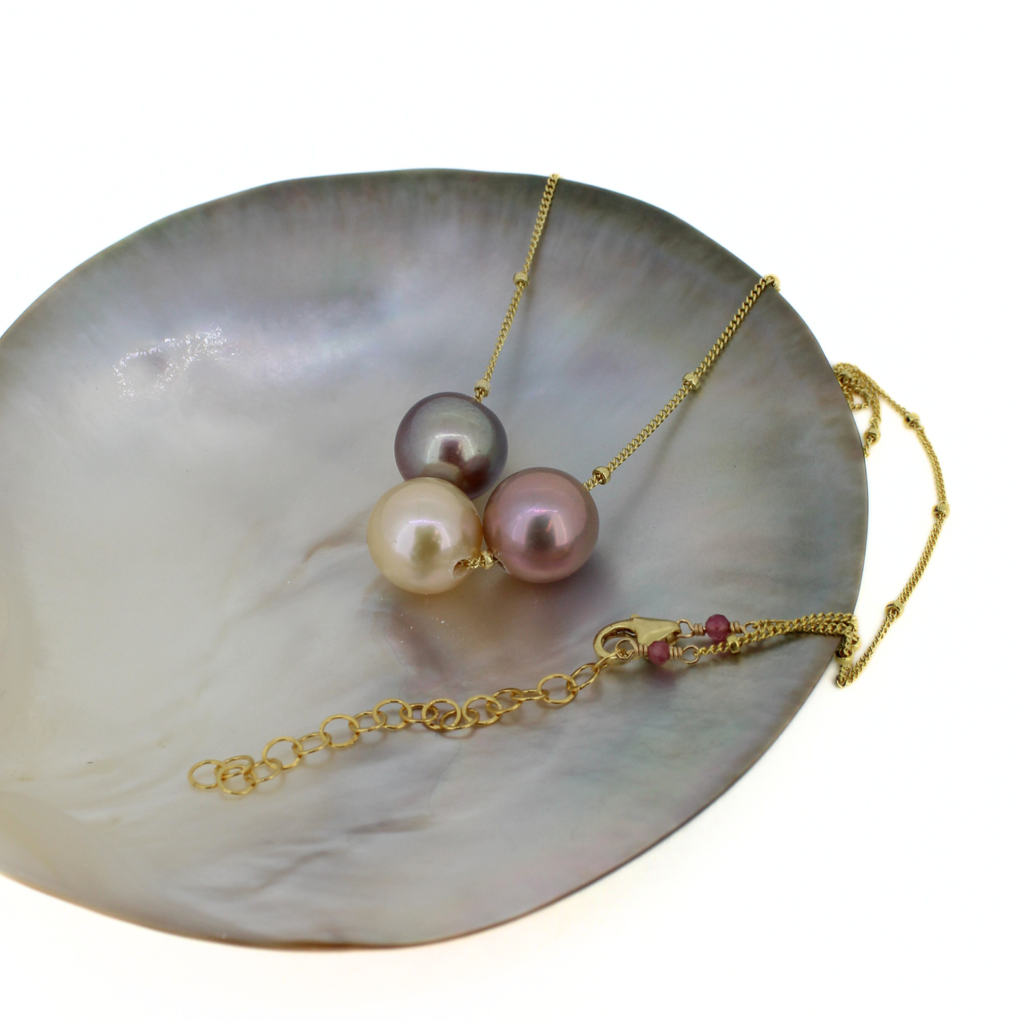 Gold Triple Edison Pearl Necklace