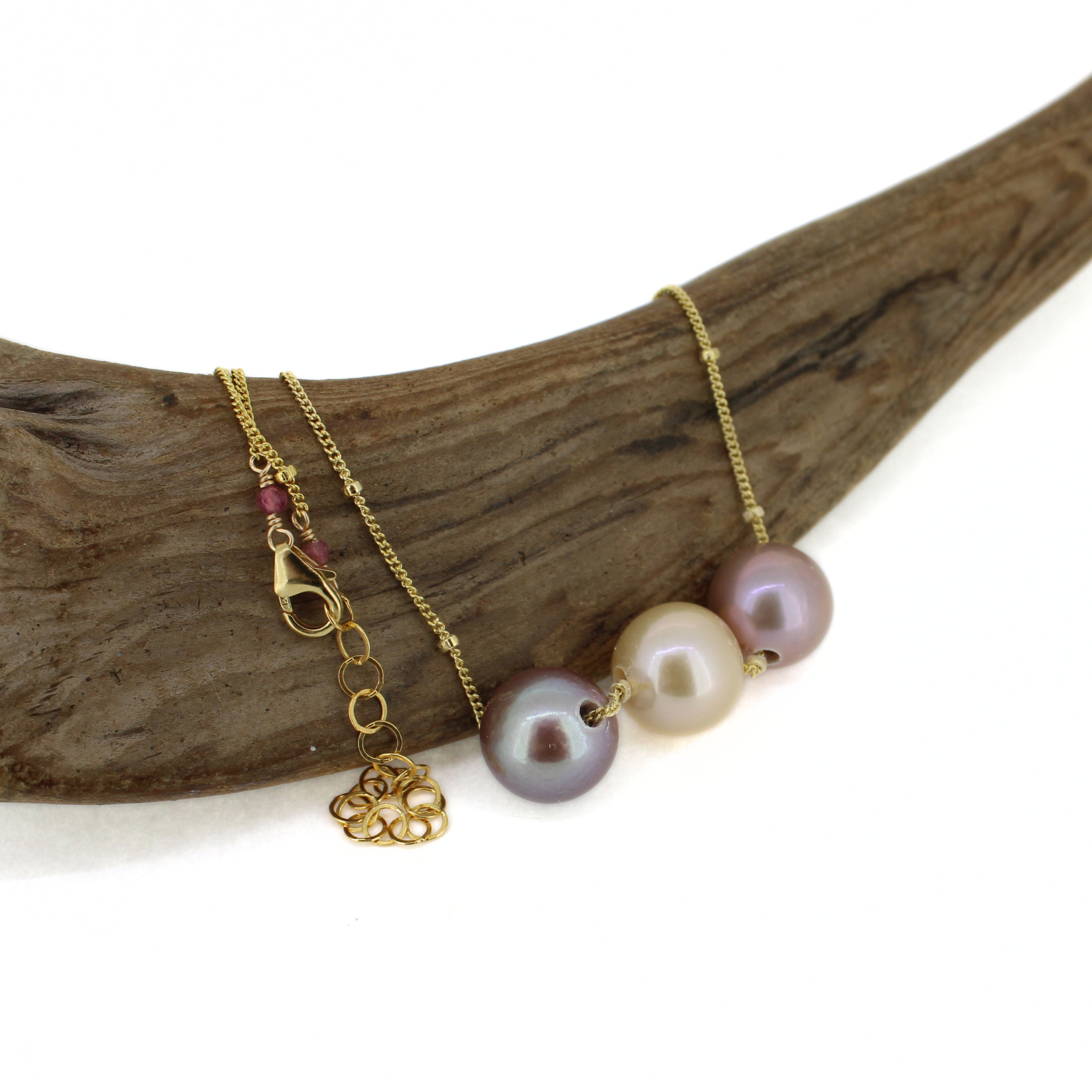 Gold Triple Edison Pearl Necklace