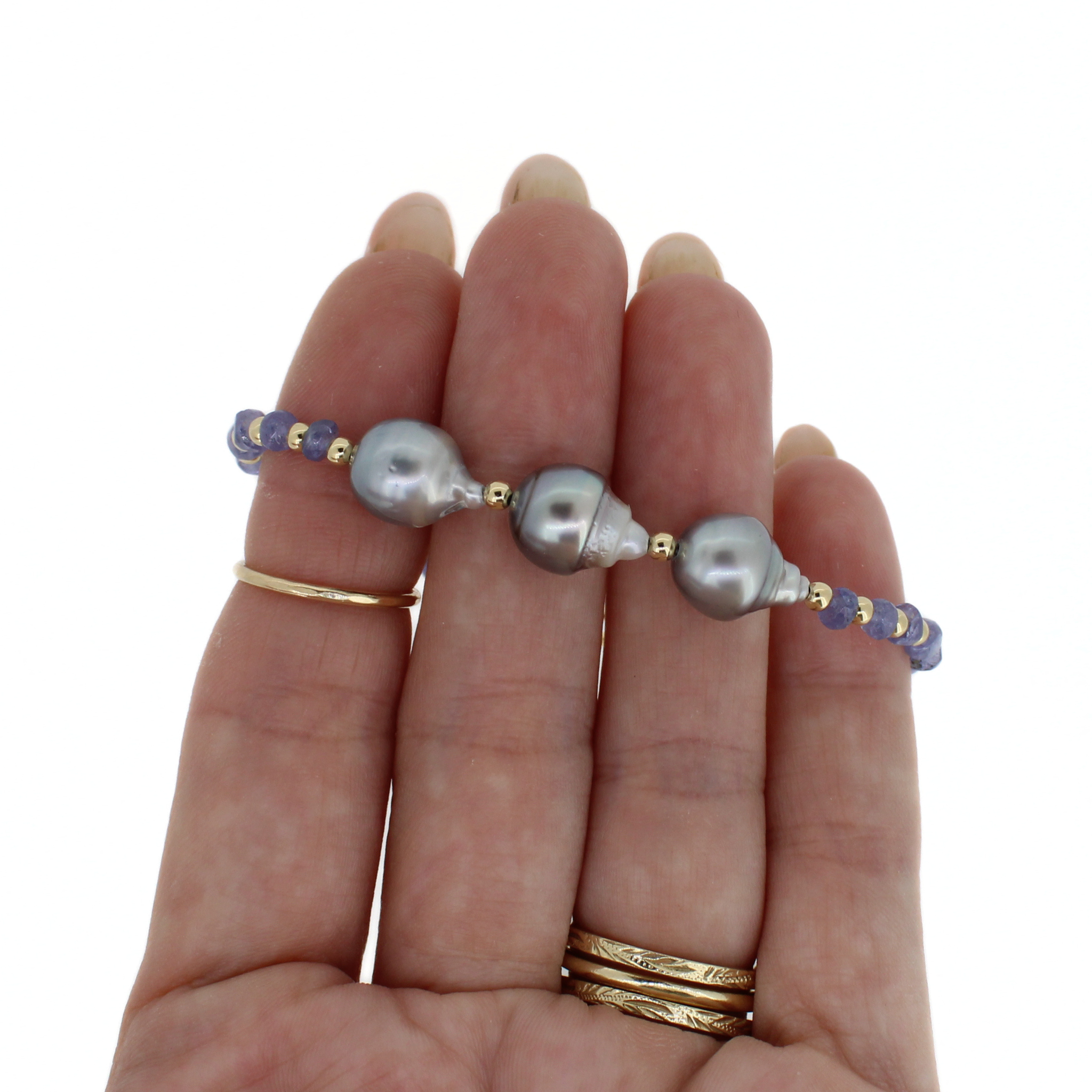 Gold Tanzanite and Tahitian Pearl Bracelet Size Small