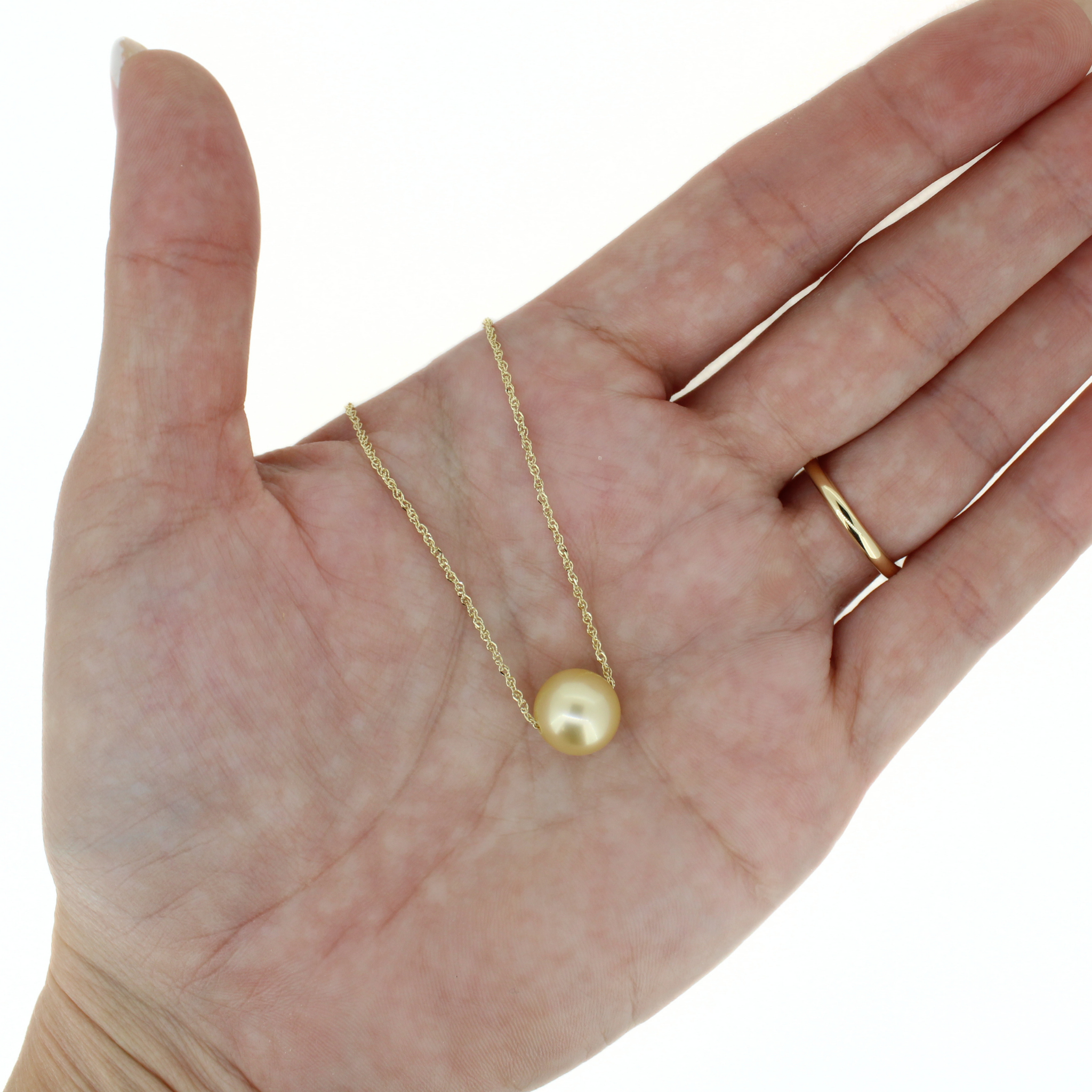 14k Gold Flawless South Sea Pearl Floating Necklace 16"