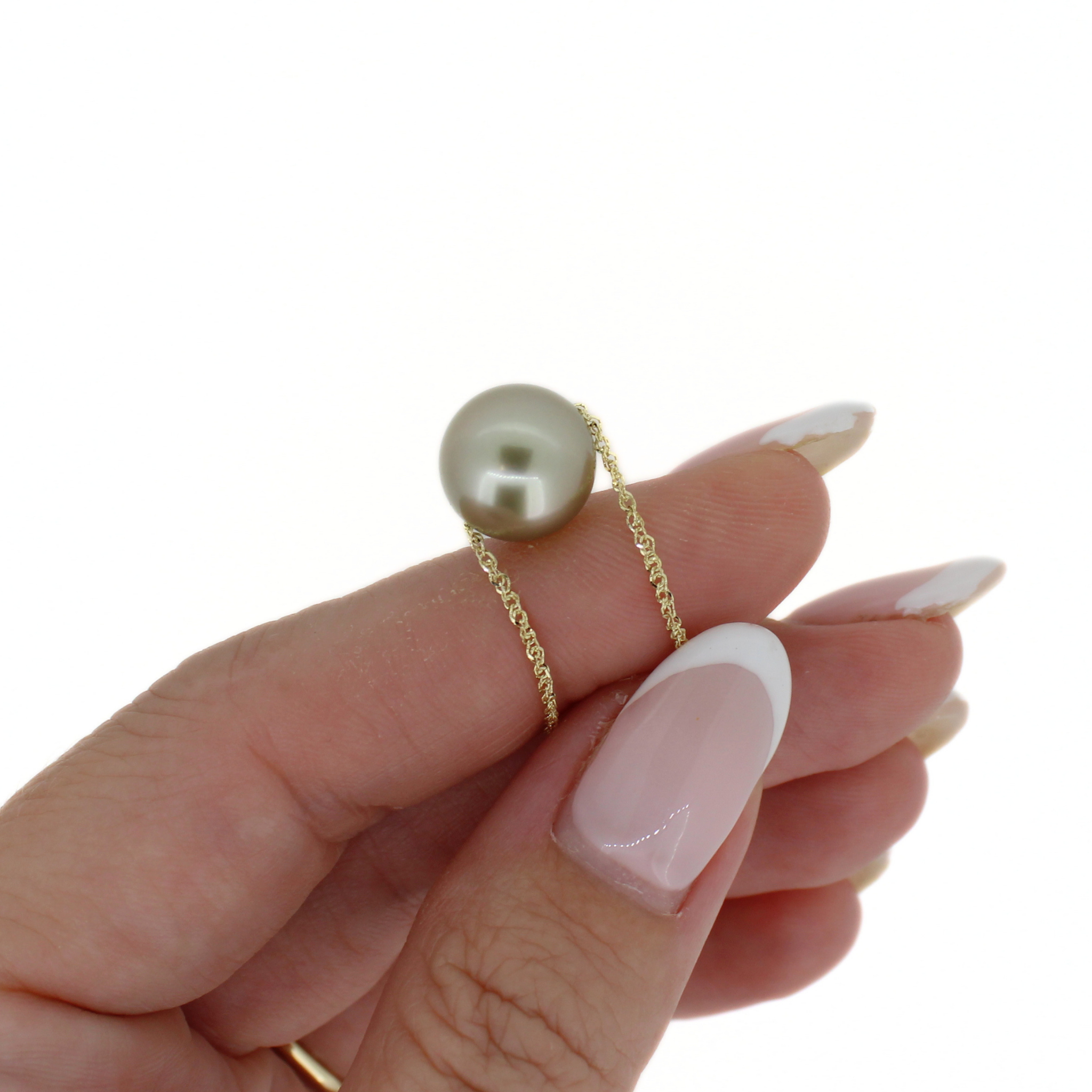 14K Gold Pistachio Tahitian Pearl Necklace 16"