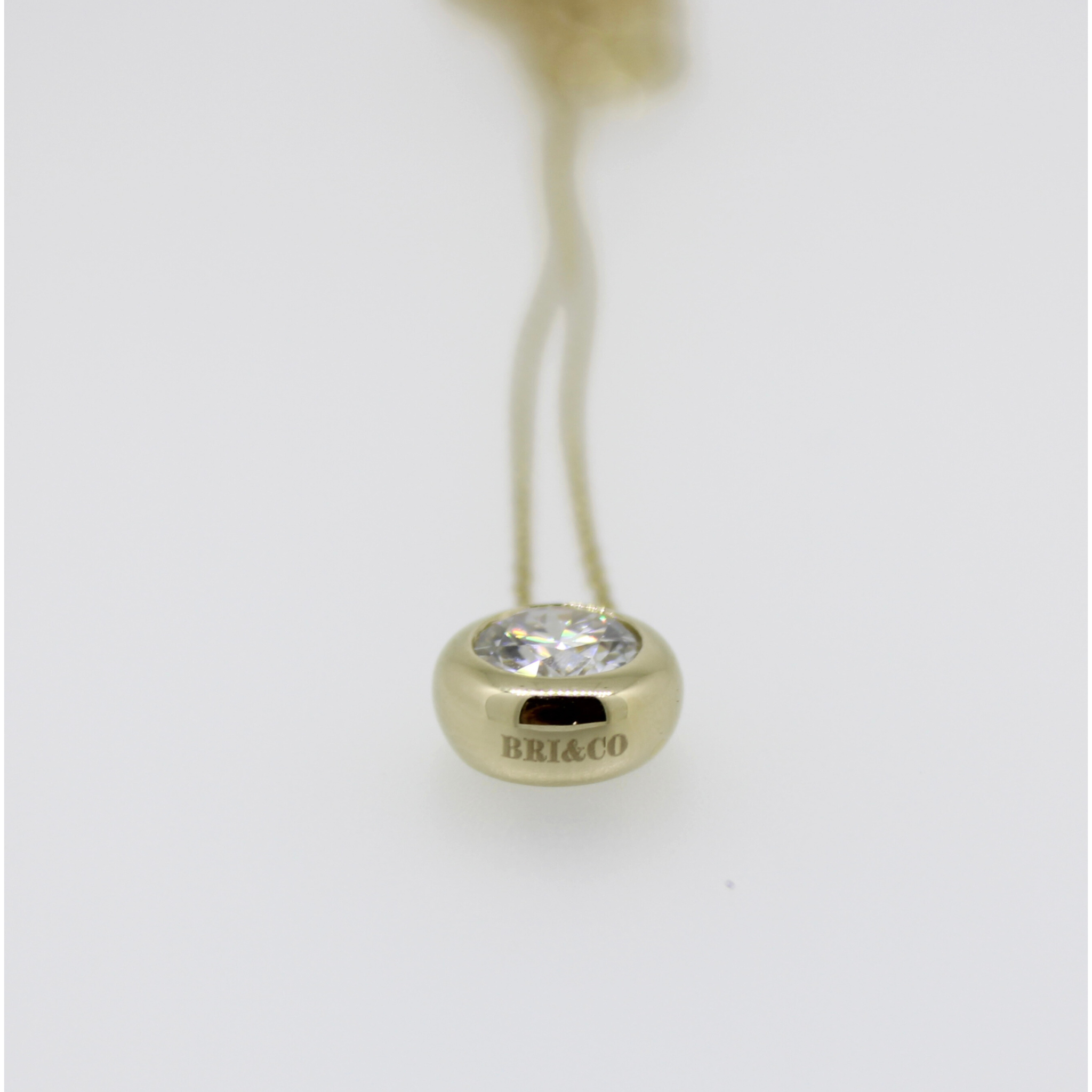 14k gold moissanite necklace with Brianne & Co engraving