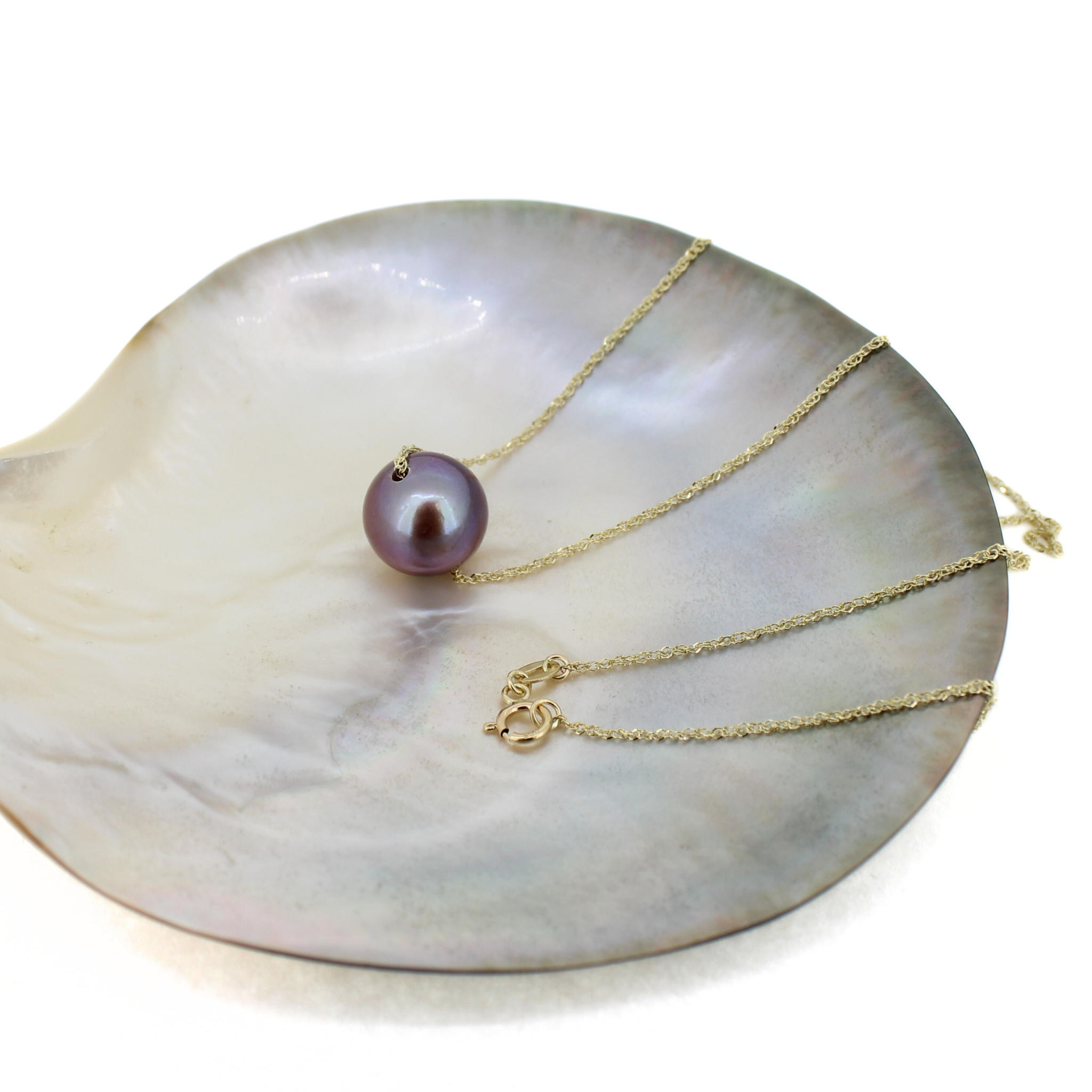 14k Gold Purple Edison Pearl Floating Necklace 18"