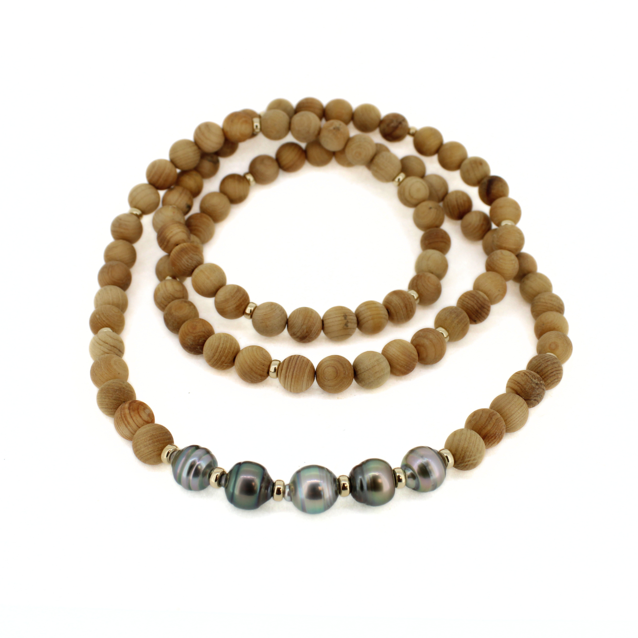 Brianne & Co. 32" long necklace with sandalwood beads and genuine Tahitian pearls